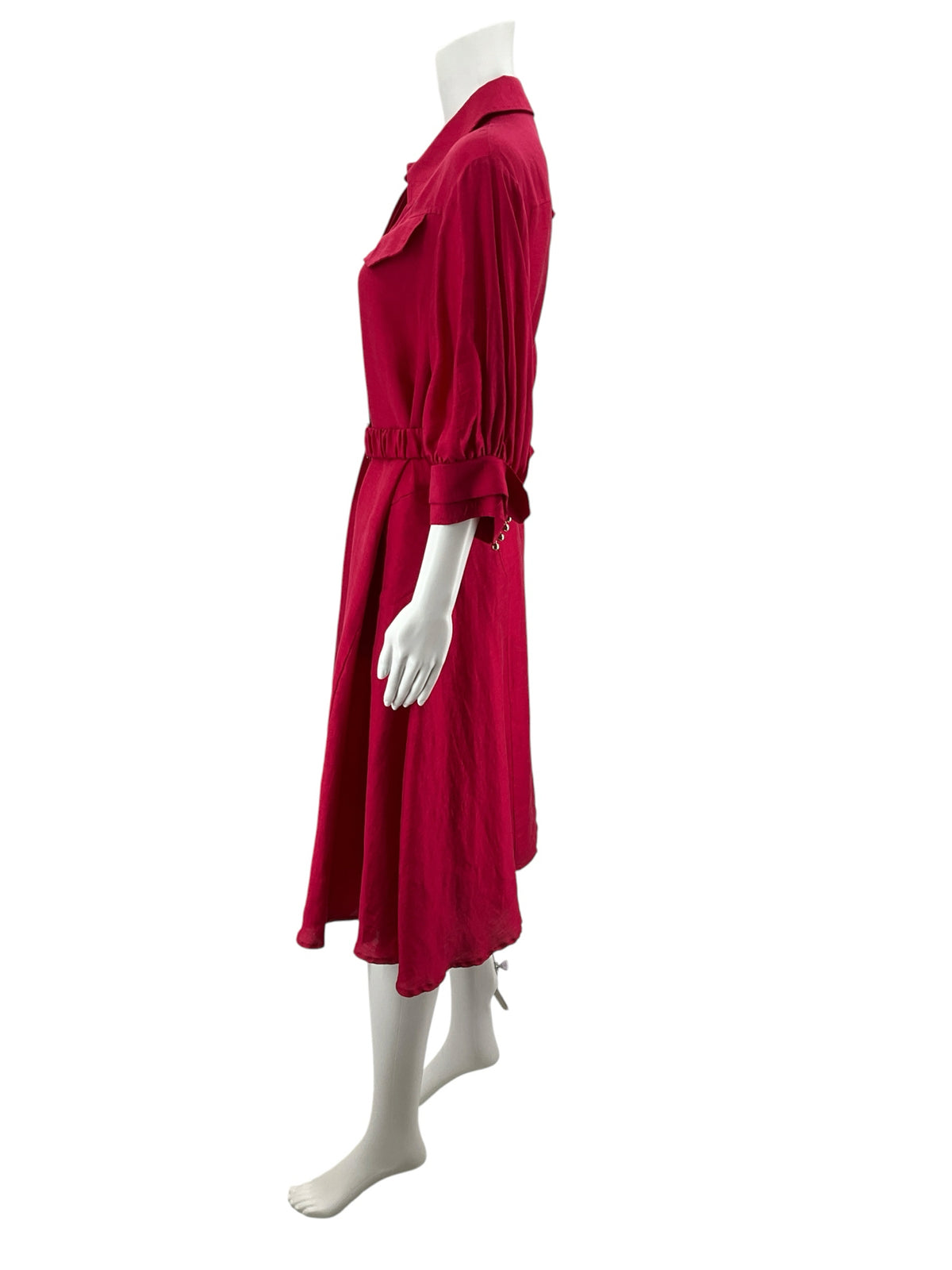 Acler Banks Fuschia Linen-Blend Belted Midi Shirtdress Size 8 - ONLINE ONLY
