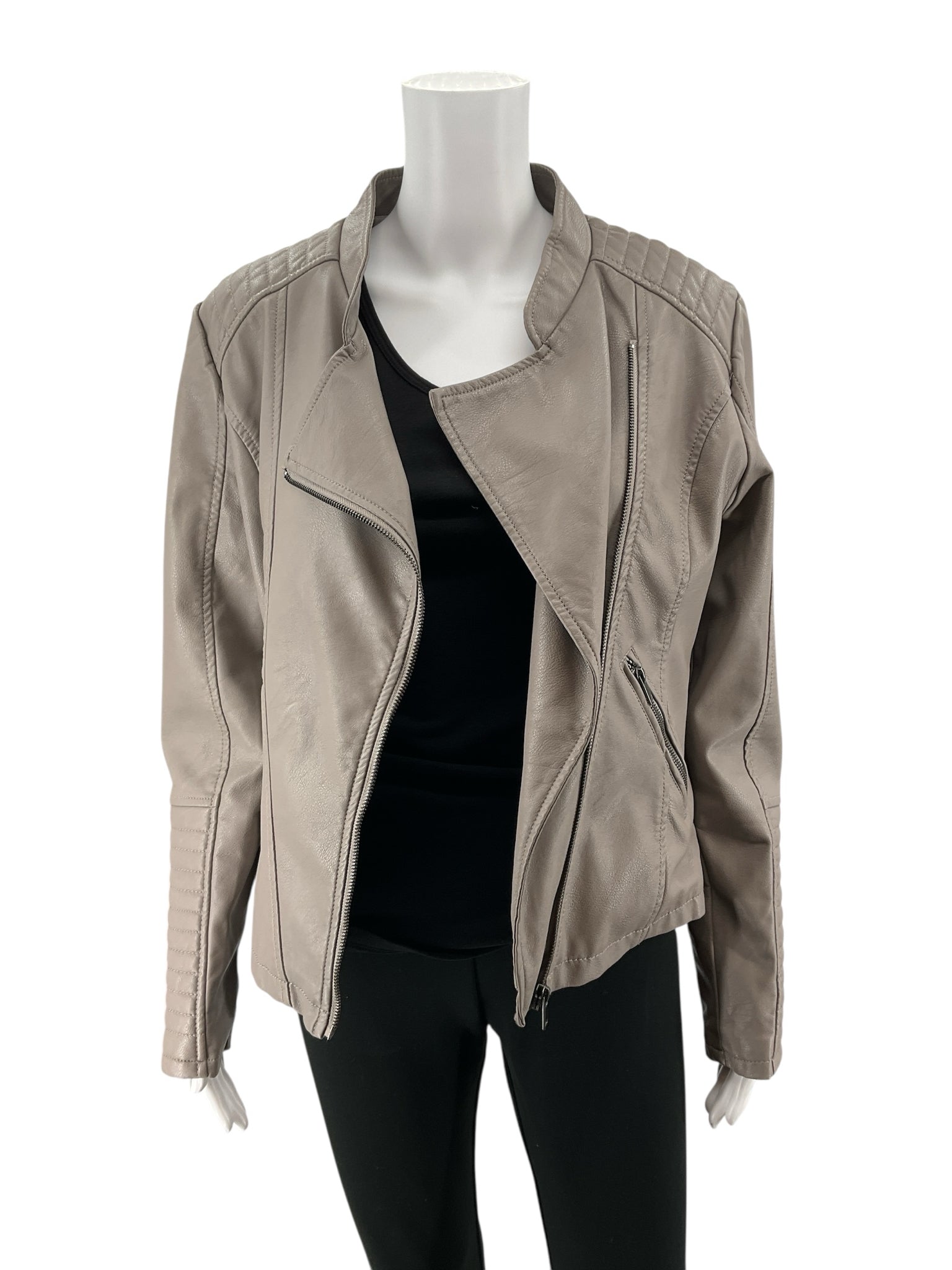 Wishlist Apparel Faux Leather Quilted Moto Jacket Taupe Size Large