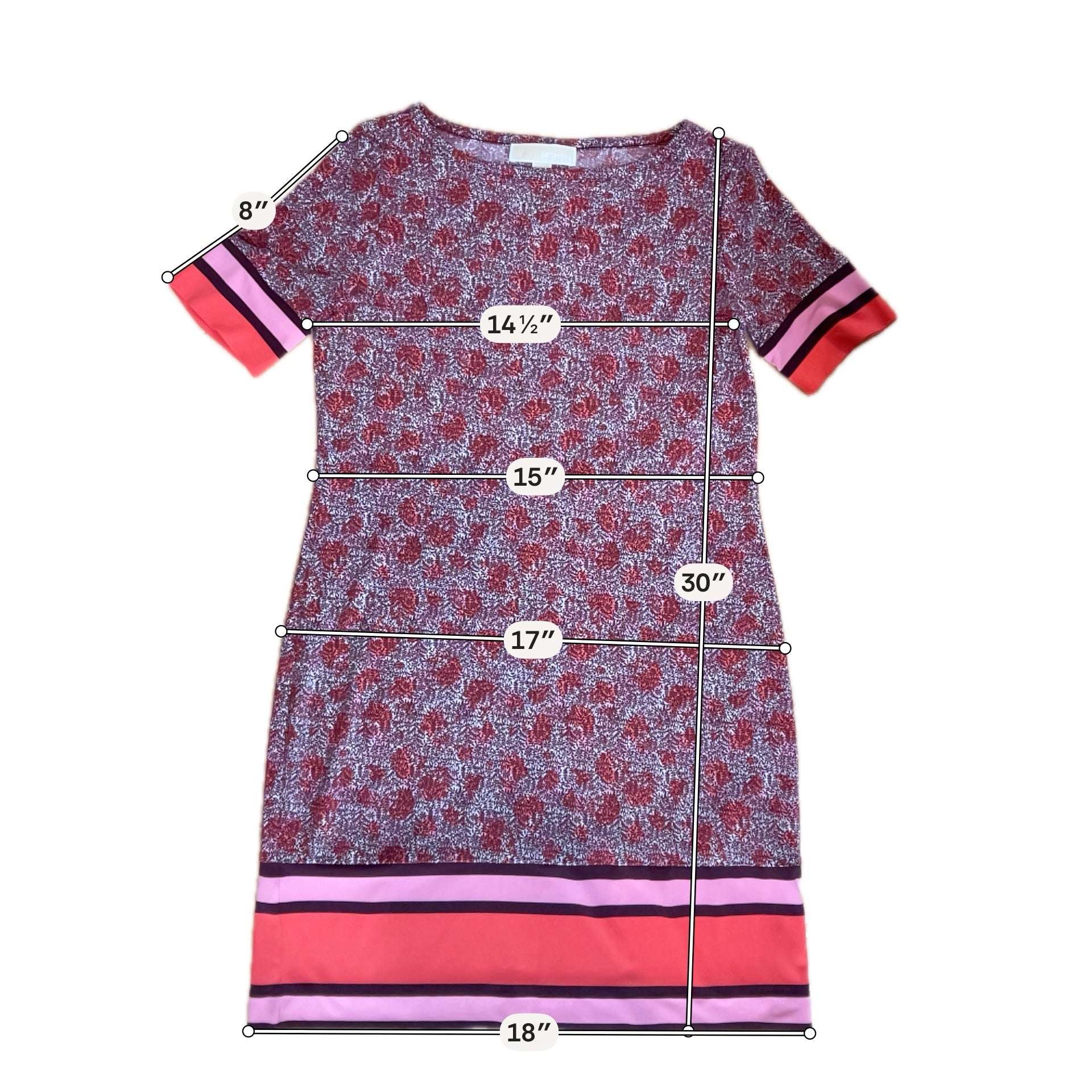 MK Floral Mosaic & Stripe Border Shift Dress PS (Petite Small)