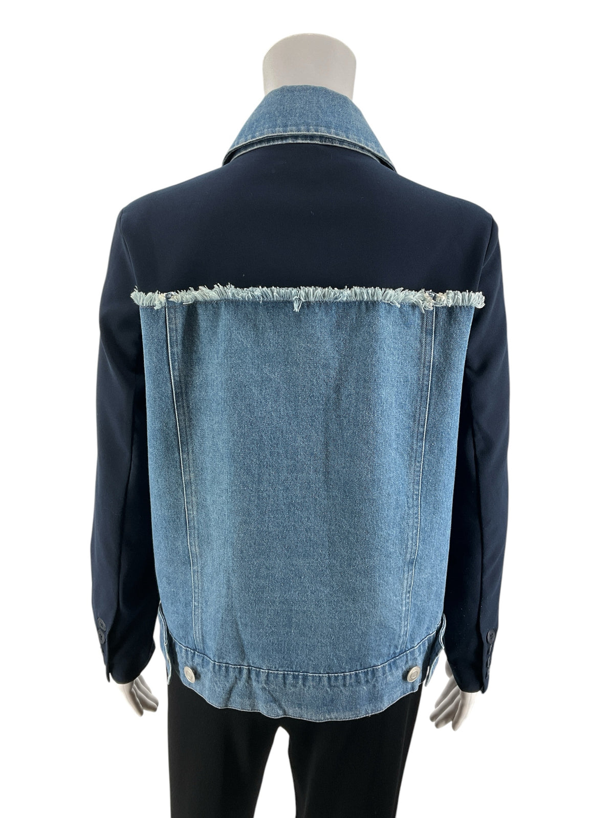 Sundays Mixed Media Denim Blazer Jacket Navy Blue Size XS - ONLINE ONLY