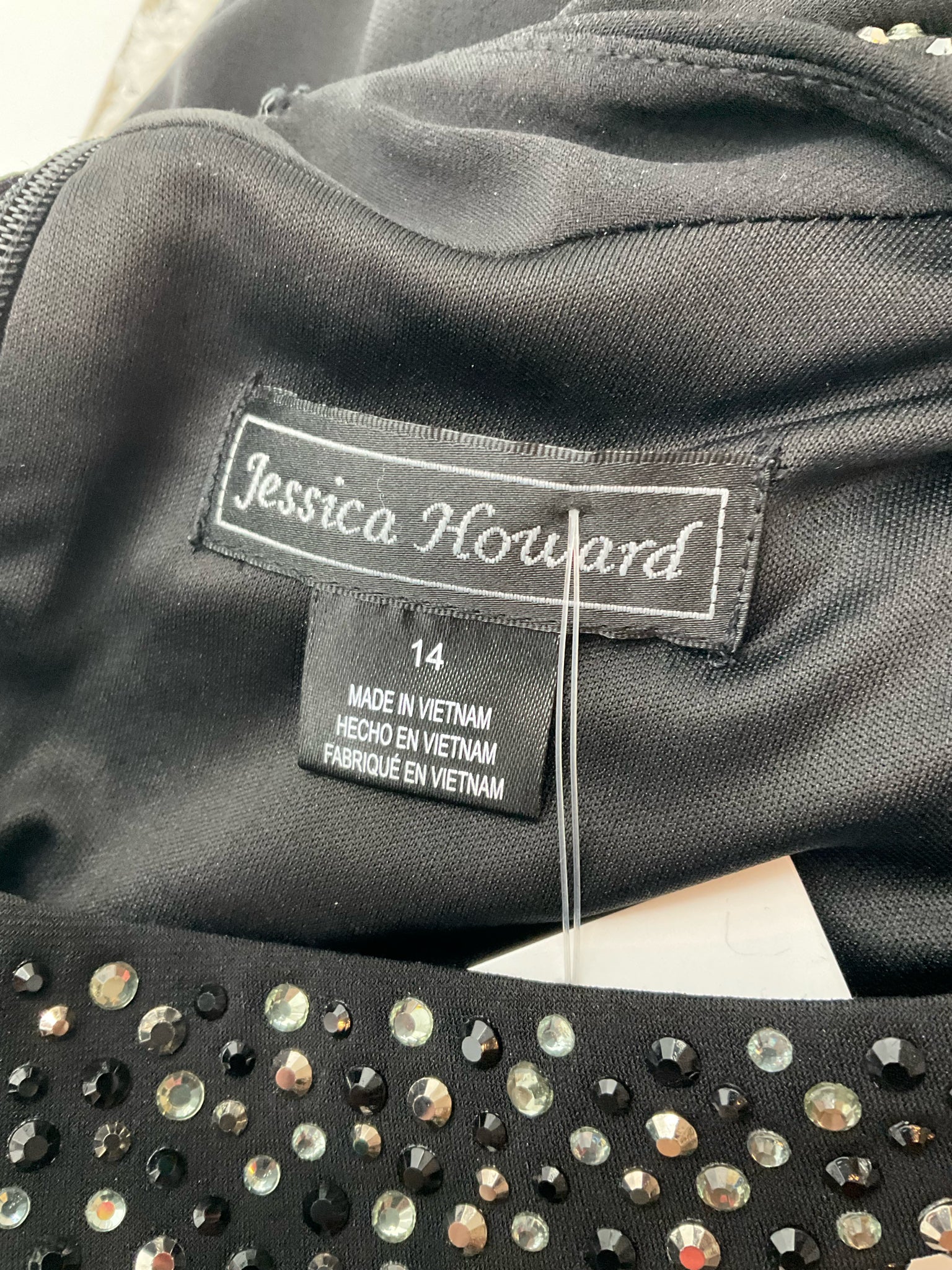 Jessica Howard Black Rhinestone Cold Shoulder Dress Size 14 Cocktail Party LBD