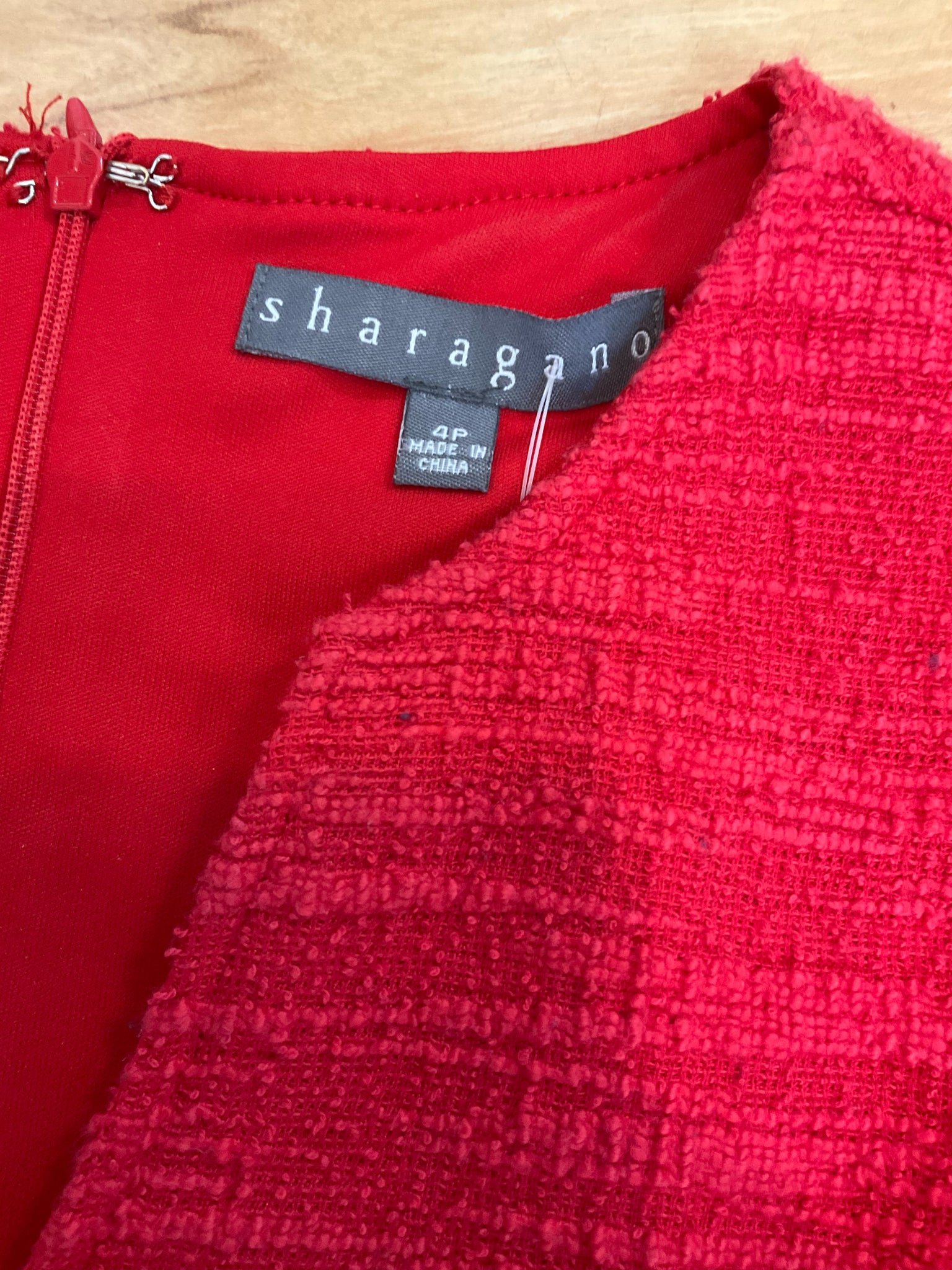 Sharagano Petite Red Textured Boucle Ruffle Hem Mini Dress Size 4P