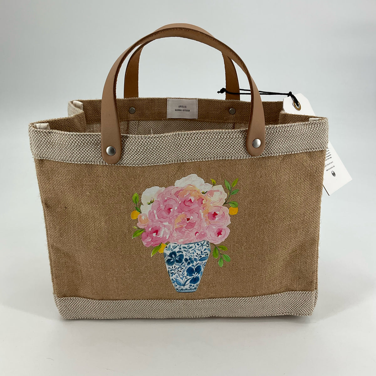 Apolis Global Citizen Apolis + Katie Kime Austin Peony Floral Jute Market Tote Bag