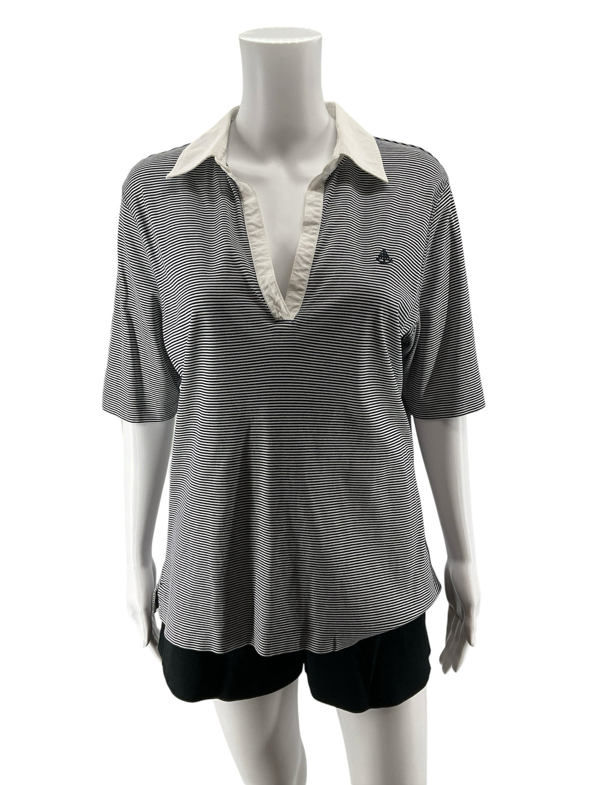 Brooks Brothers Navy & White Stripe V-Neck Polo Top | Size XL
