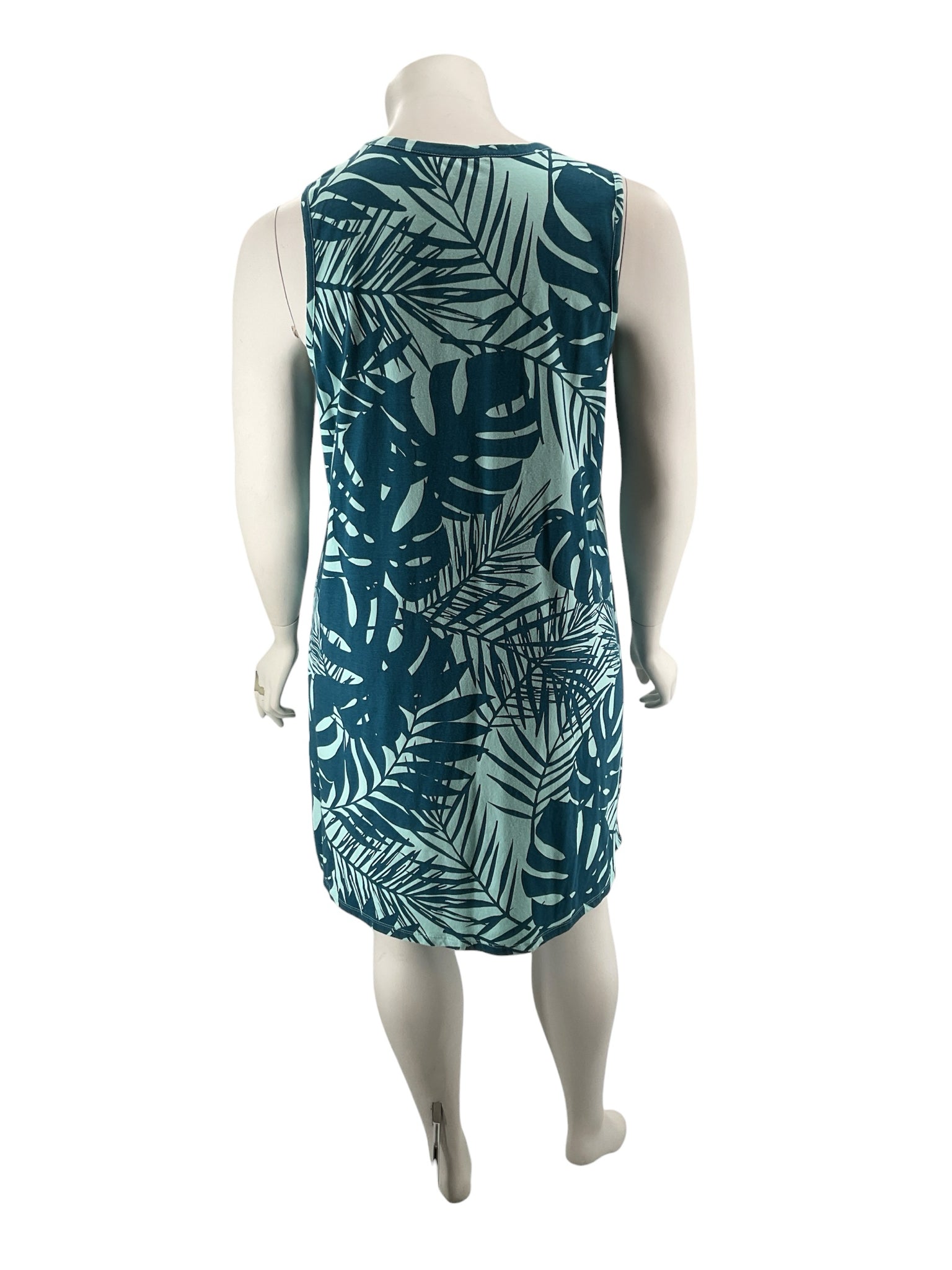 Natural Reflections Tropical Leaf Print Tunic Dress Teal Cotton Blend XXL
