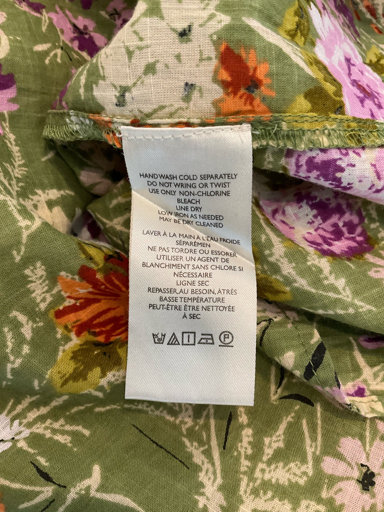 Anthropologie Green/purple/white Long Sleeve Green/Purple/White Floral Pre-Owned Casual Top - Size Large - Size L