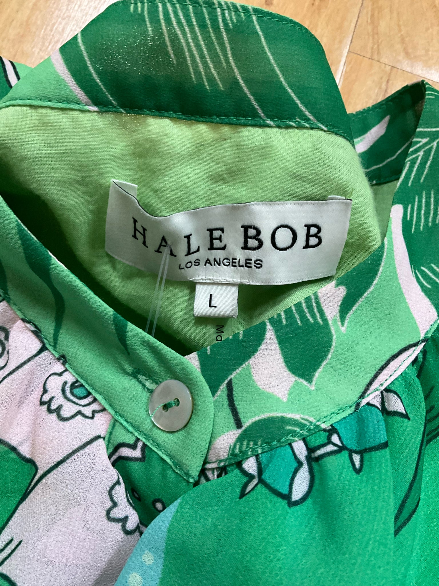 Hale Bob Emerald Green Floral Tiered Ruffle Sleeveless Dress Size Large