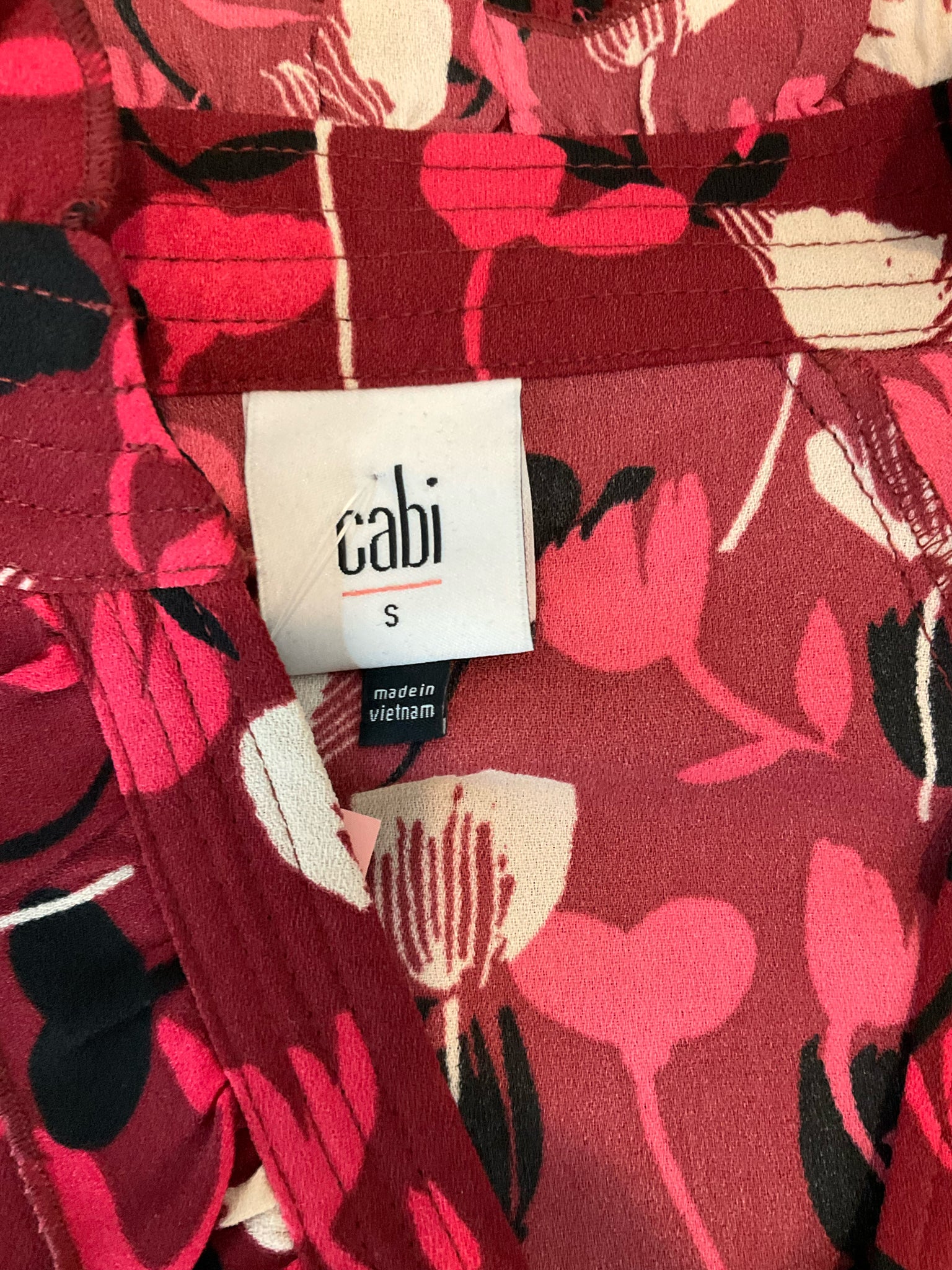 cabi maroon Long Sleeve Ruffle Blouse Floral Smocked Long Sleeve Top Maroon Size S - Size S
