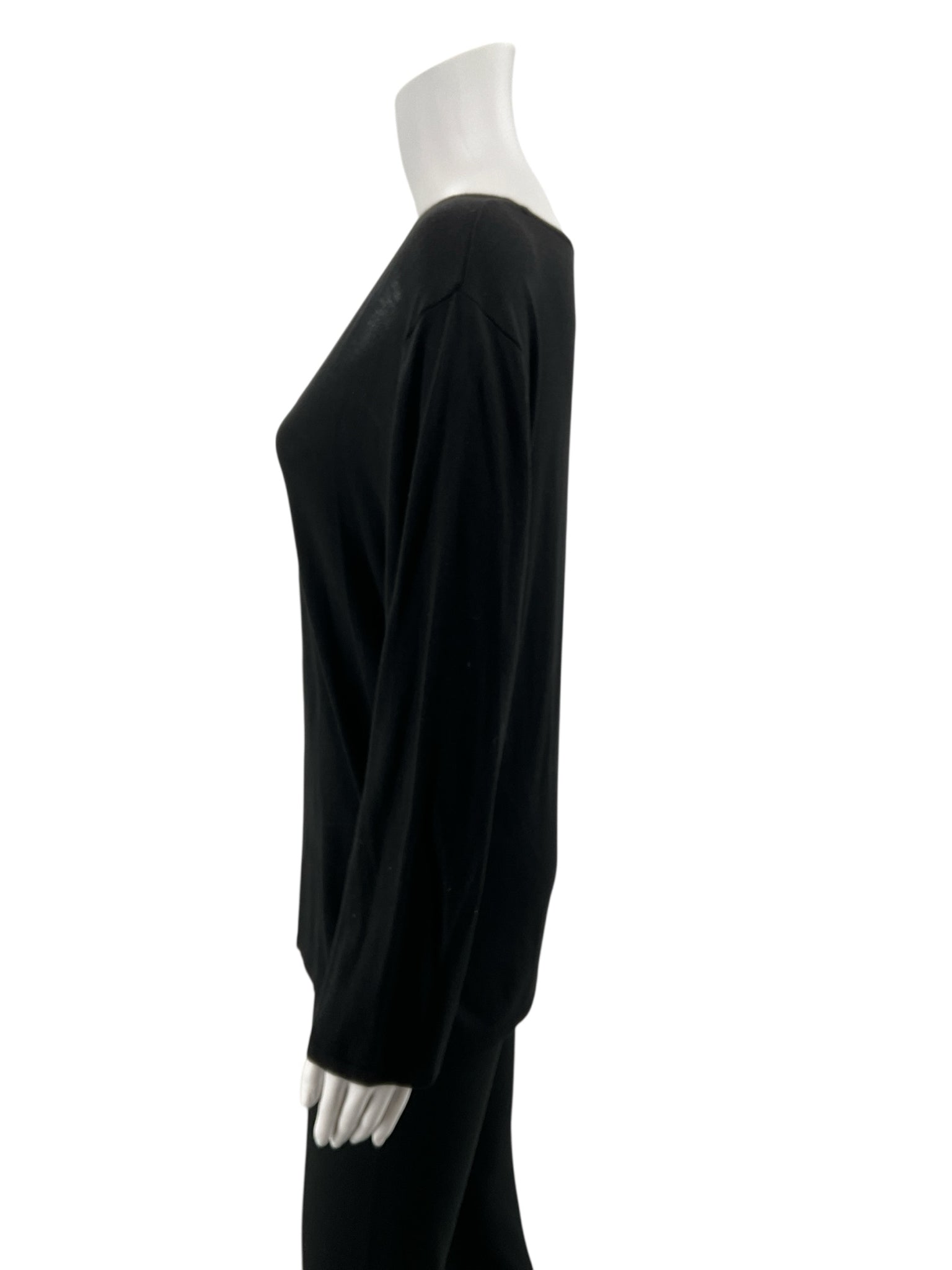 Etcetera Black Rayon Cotton Pintuck Long Sleeve Top XL