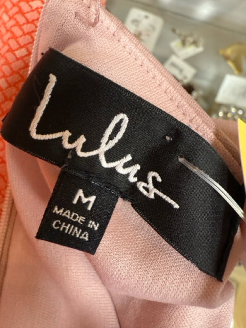 Lulus Social Circle Mauve Pink Skater Dress with Mesh Detail Size Medium
