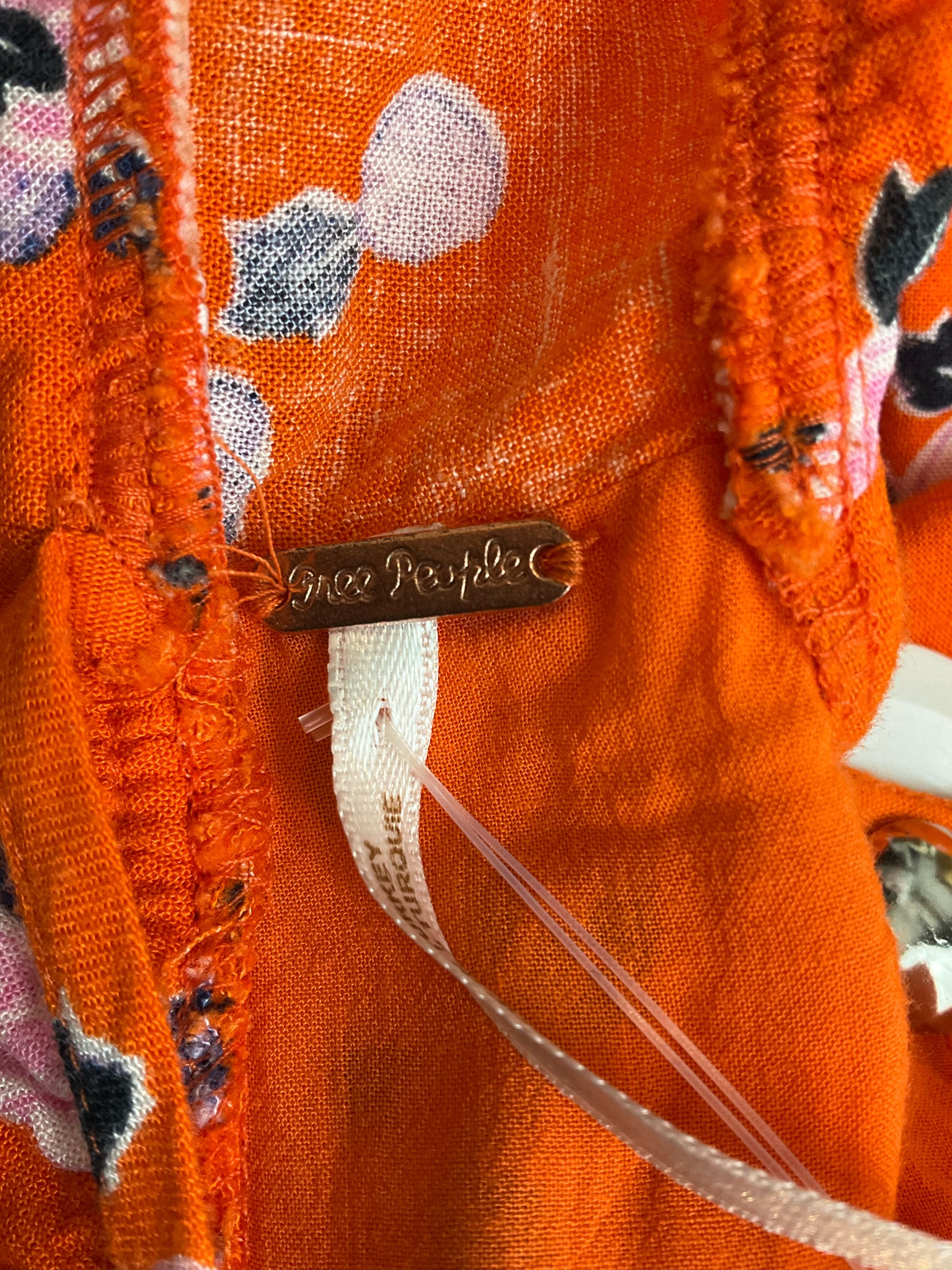 Free People Happy Feelings Floral Mini Dress XS Orange Lace Up Back