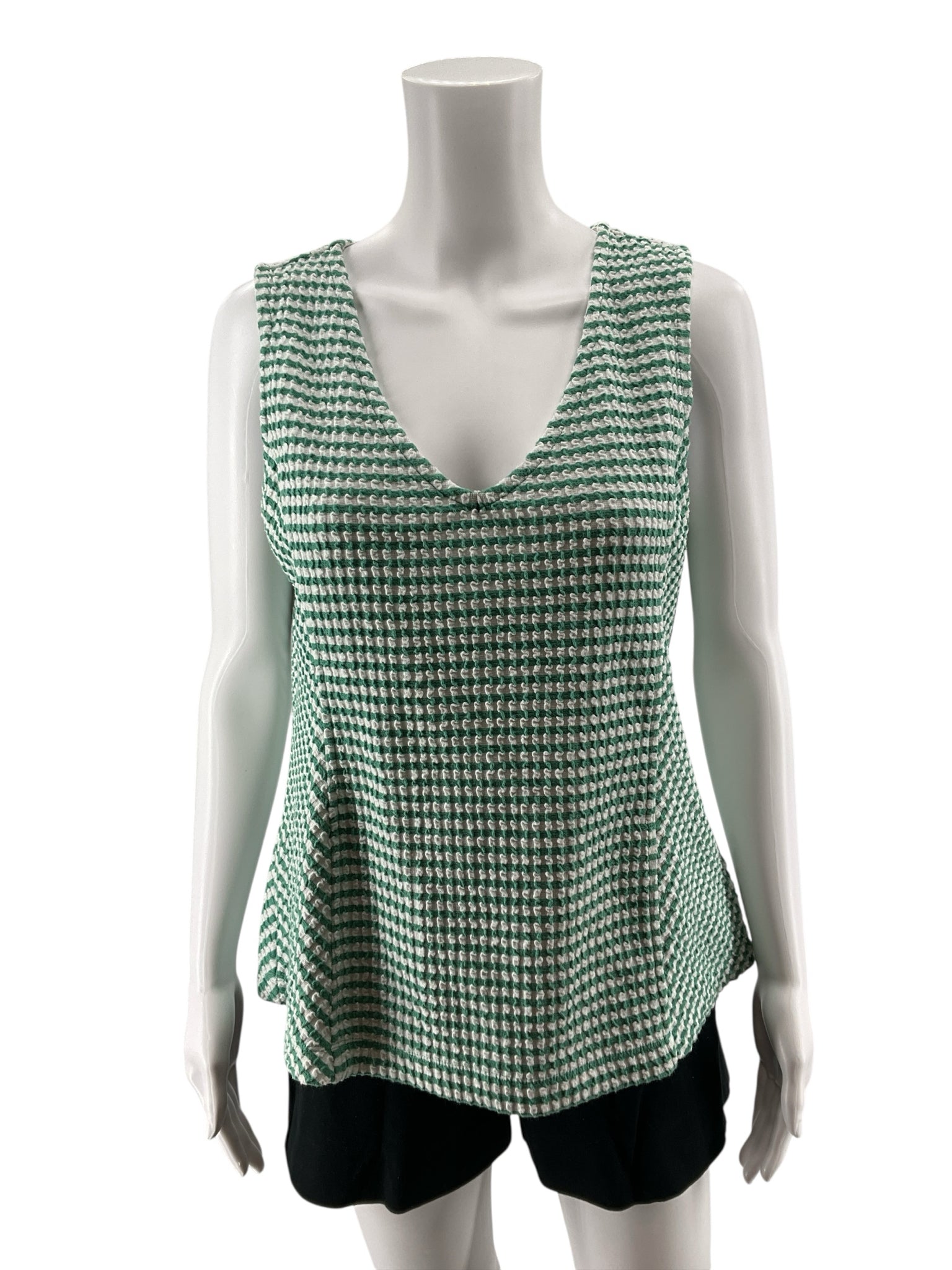 Maeve by Anthropologie Green & White Stripe Waffle-Knit Tank Top | Size Large