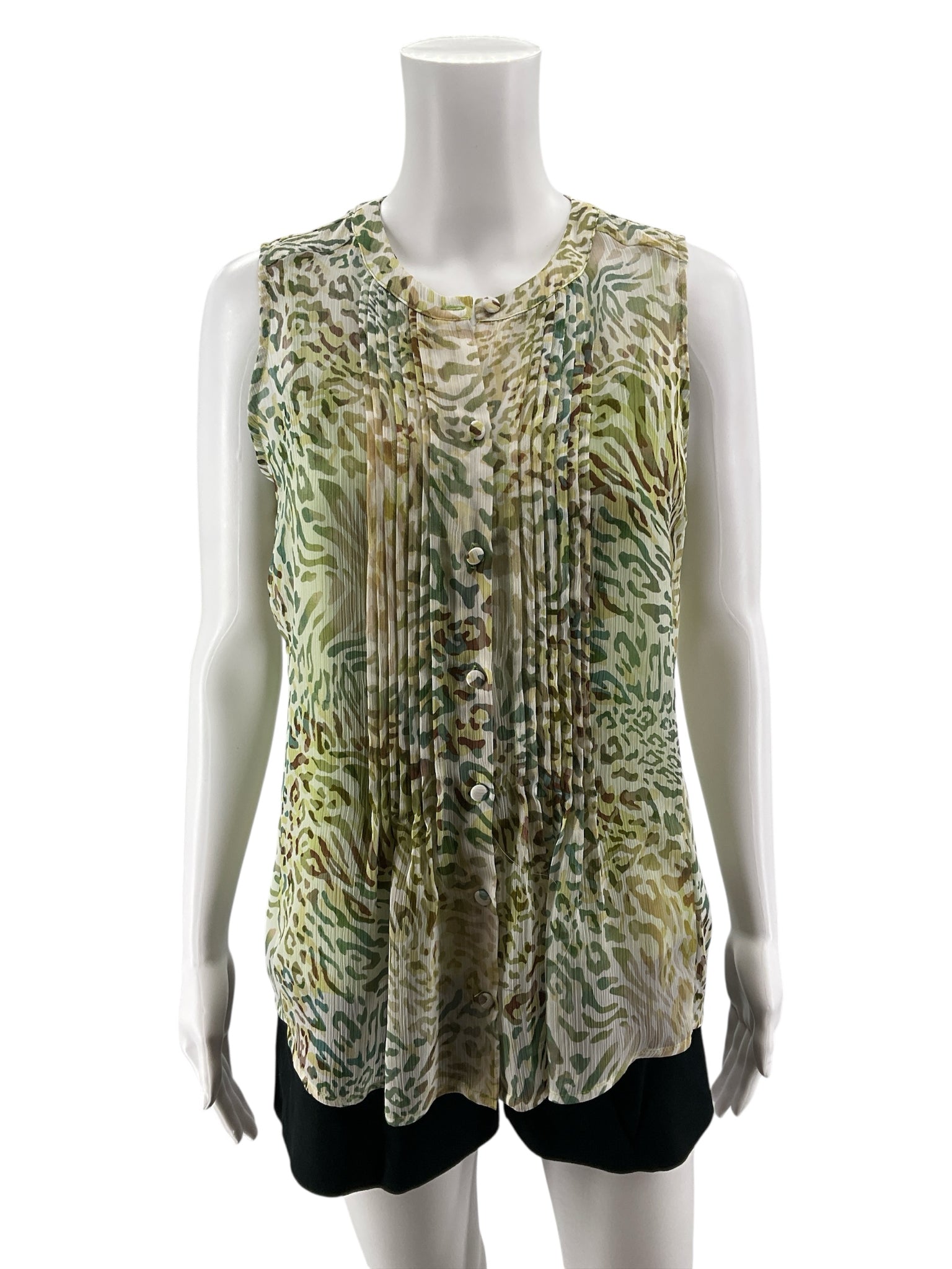 Liz Claiborne Petite Cheetah Print Sleeveless Blouse PM Green Tan