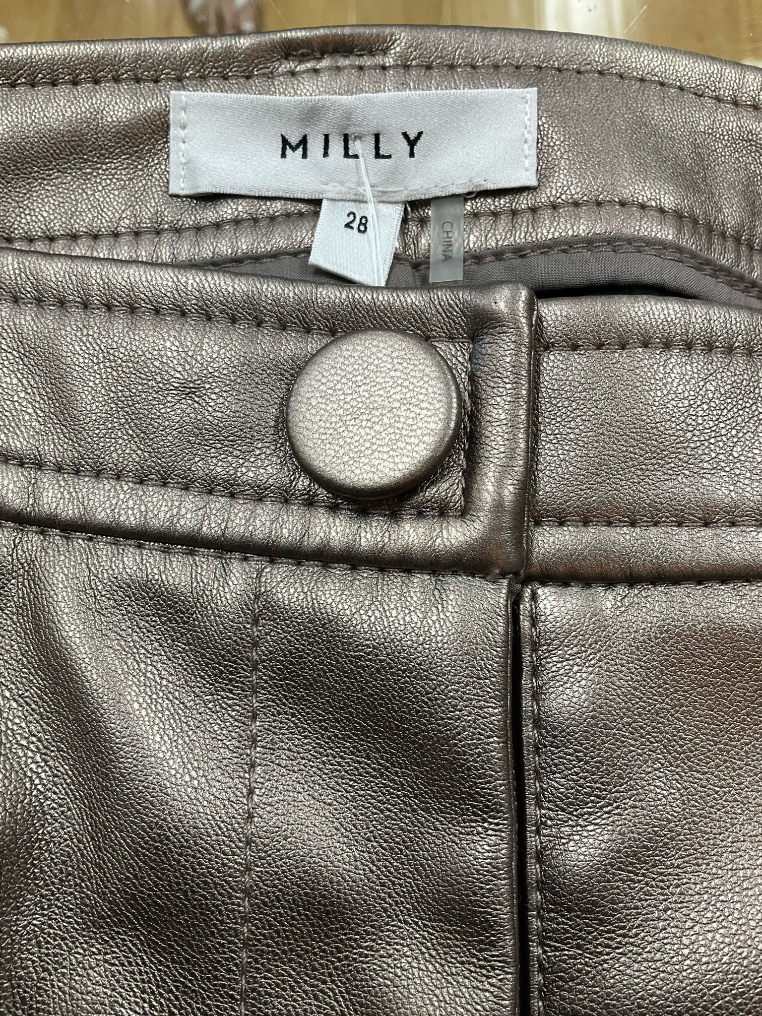 Milly Gold Pant Metallic Pewter Faux Leather Cropped Ankle Pants Size 28 - Size 6