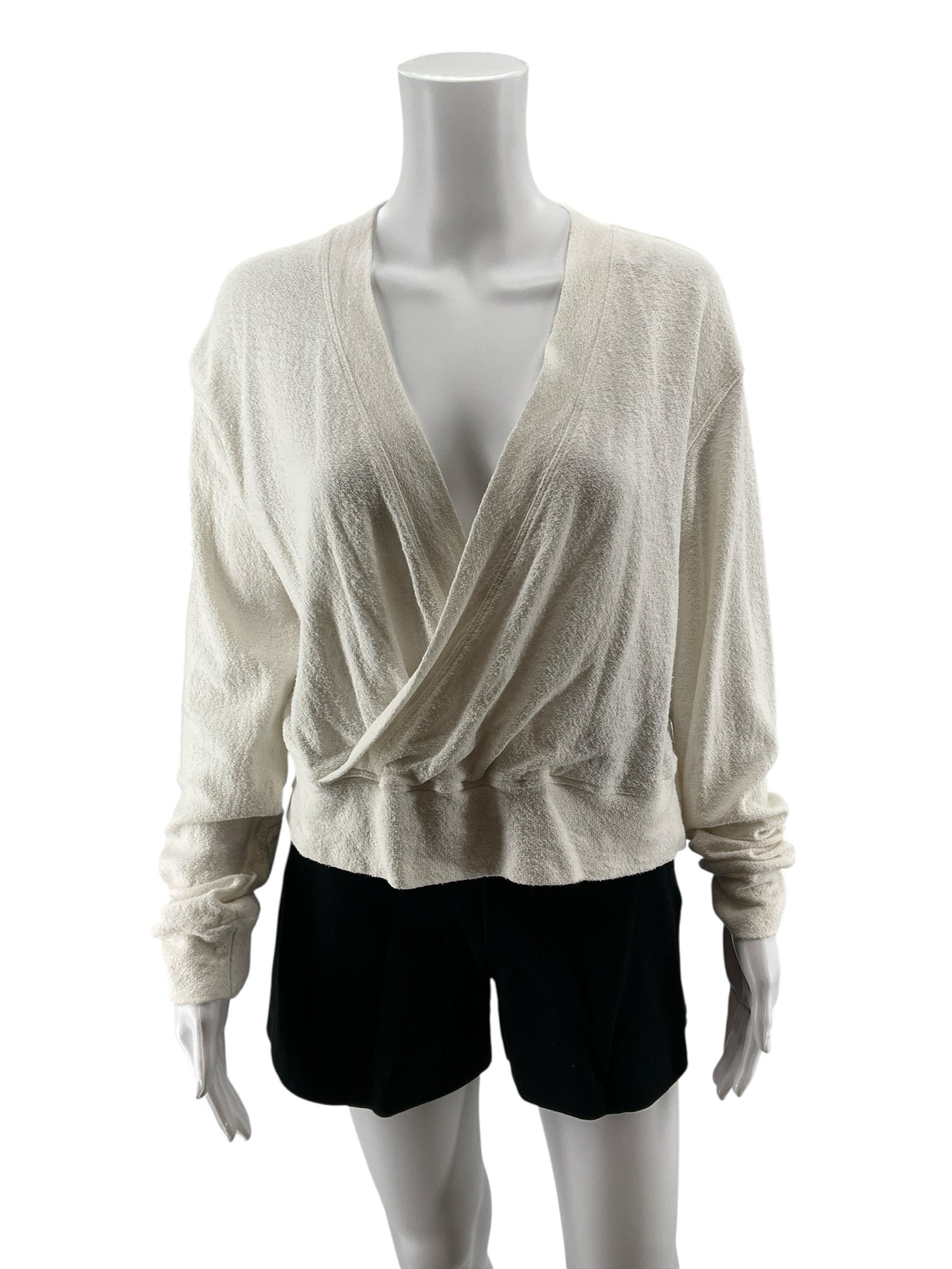 Monrow Crepe Surplice Long Sleeve Top White Dolman Sleeve USA Made Size Small