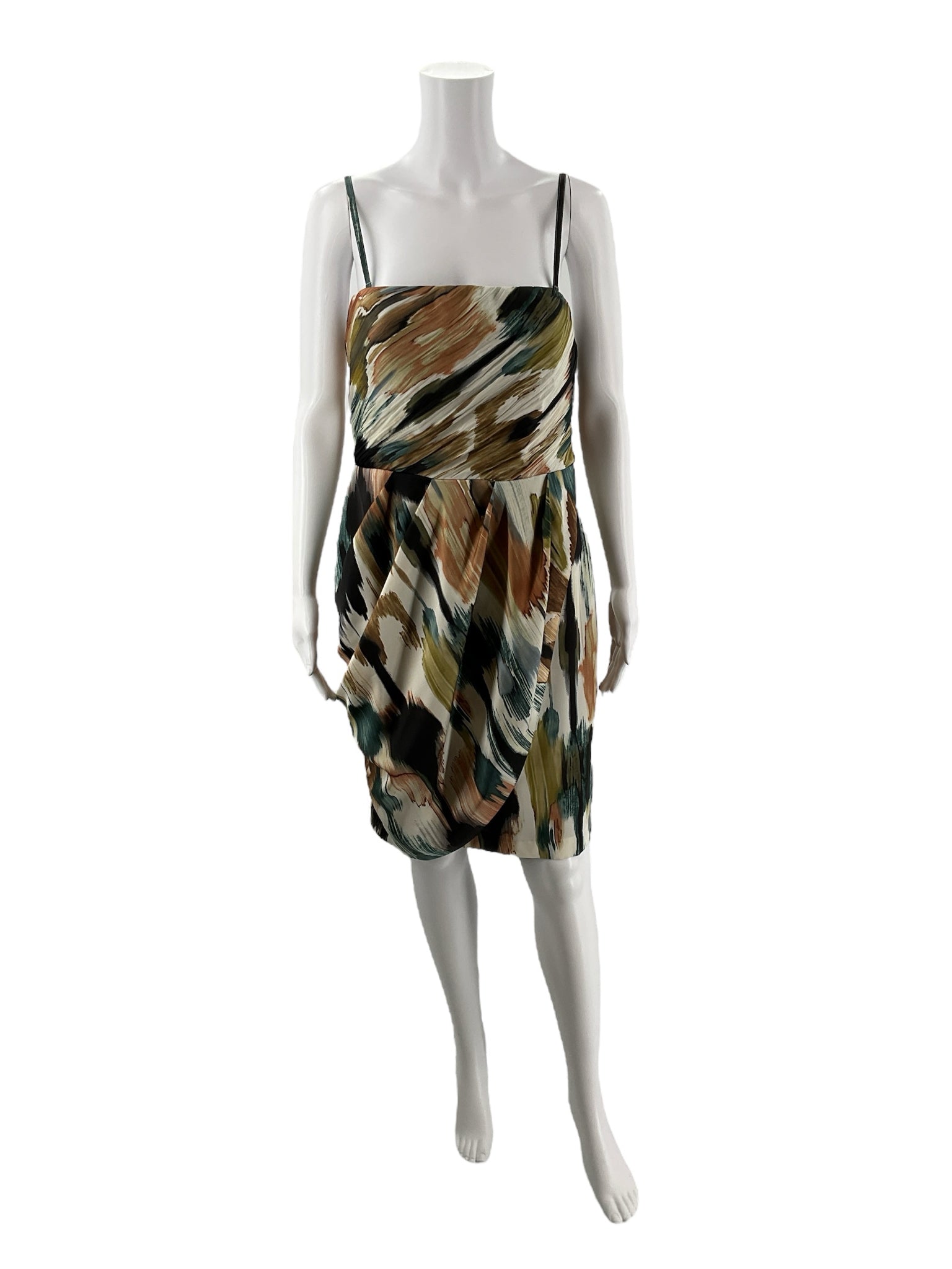 Ann Taylor Teal/Tan Print Pre-Owned Ladies Dress - Size 8