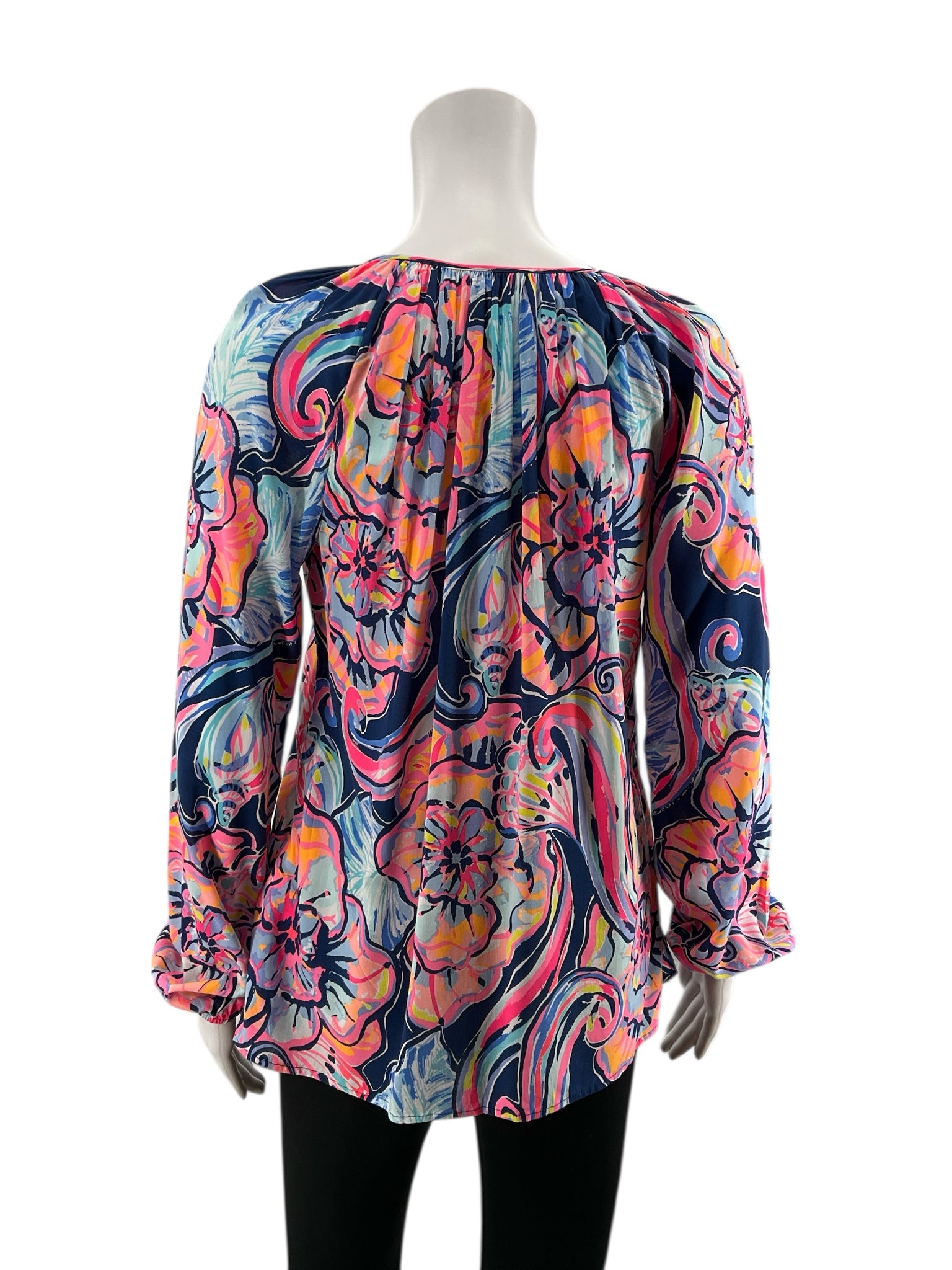 Lilly Pulitzer pink/blue/orange Long Sleeve Nevie Top Multi Sink Or Swim Floral Blouse Size Small - Size S