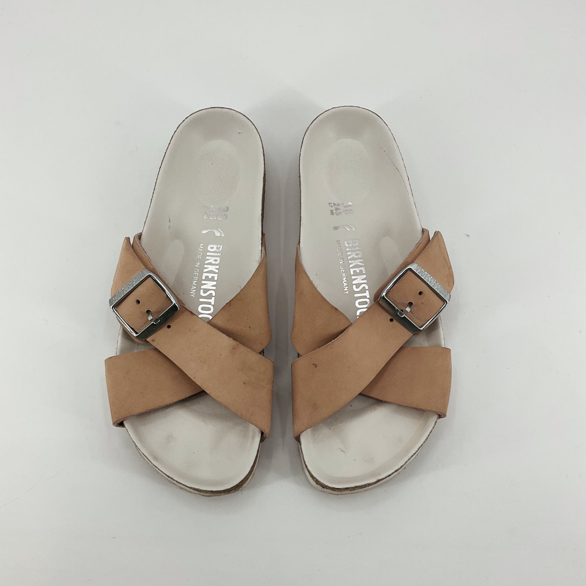 Birkenstock Yao Cross Strap Sandals Tan Leather Womens Size 7 EU 38