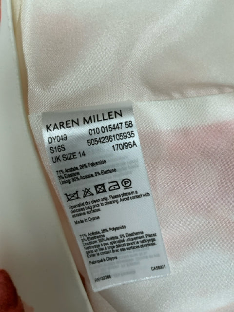 Karen Millen Floral Off-Shoulder Pencil Dress Size 10 Orange Red Wedding Guest