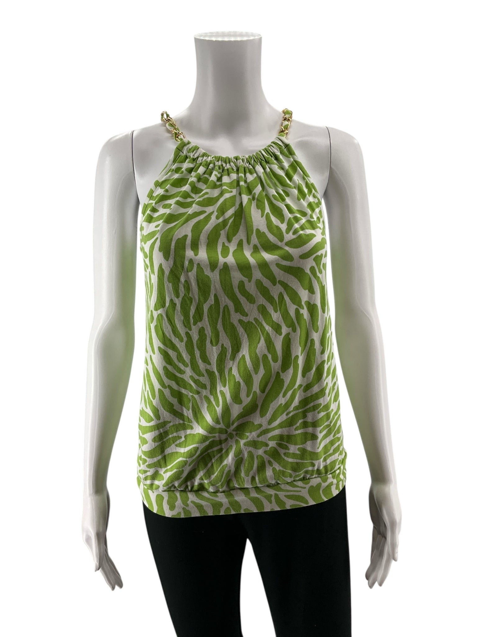 Green & White Animal Stripe Print Chain Halter Top XS/S