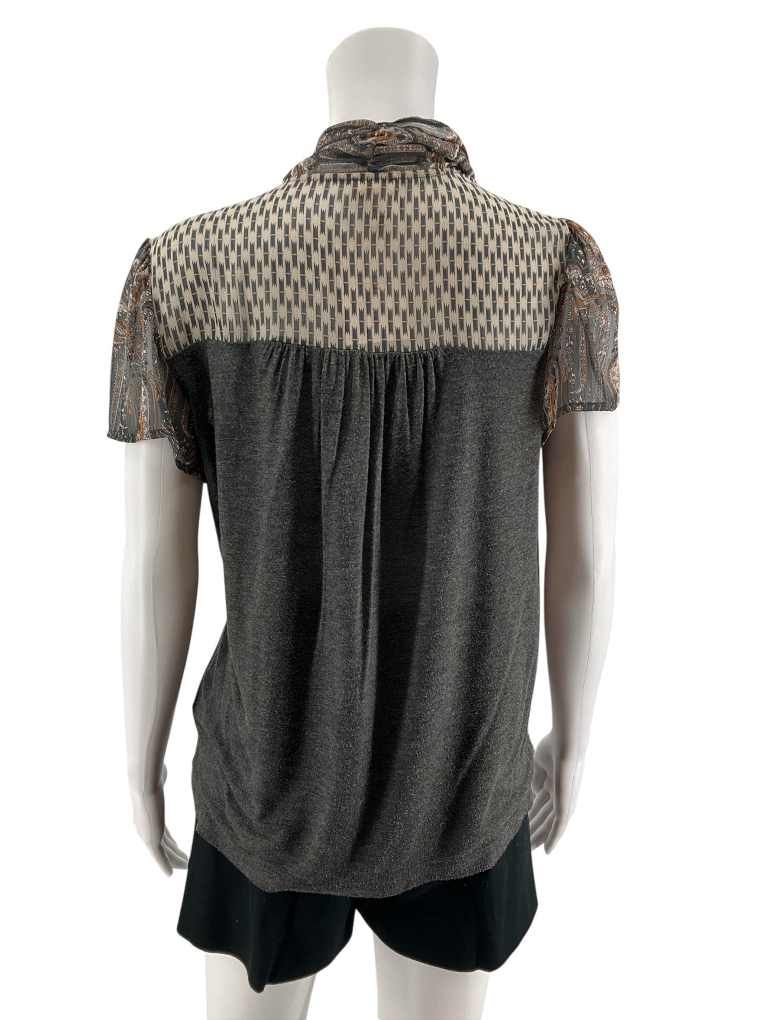 Tiny Anthropologie Mixed Media Tie Neck Flutter Sleeve Blouse Top XS