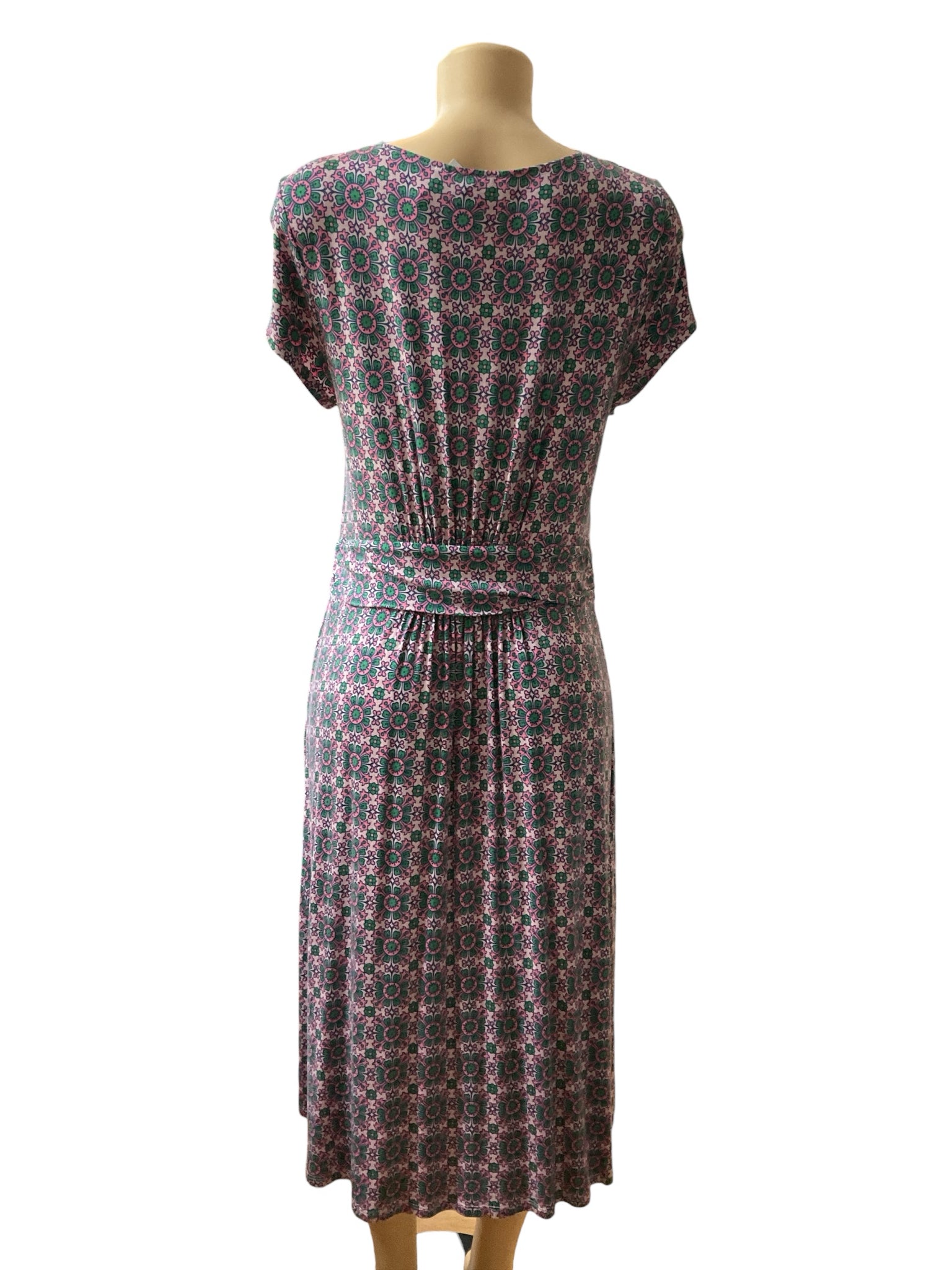 Boden Imogen Jersey Dress US 12L Geometric Tile Print Pink Green Cap Sleeve