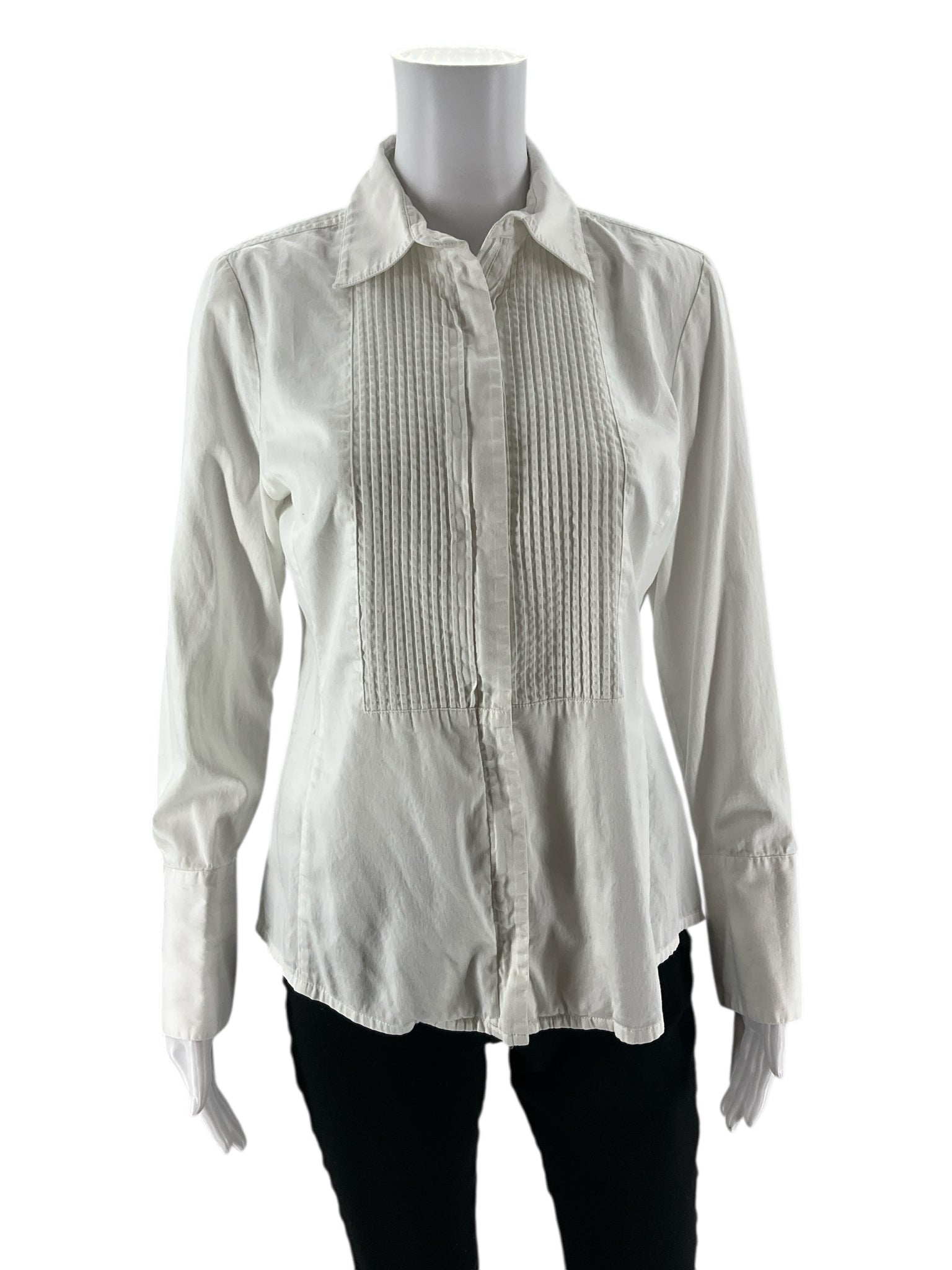 Cabi White Pintuck Blouse Cotton Stretch Hidden Placket Shirt | Size Medium - ONLINE ONLY