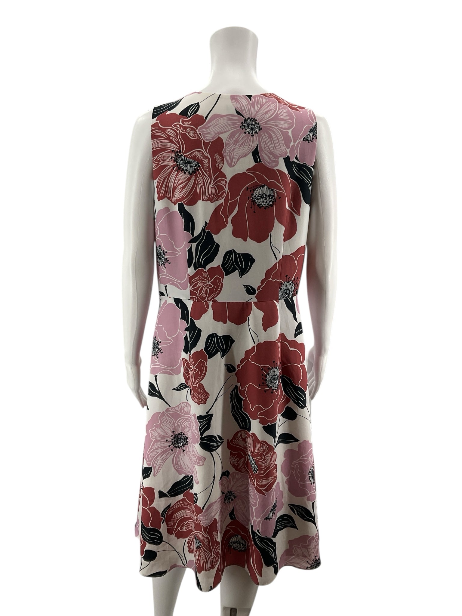 Ann Taylor Factory white/pink/black A-Line Ann Taylor White/Pink/Black Floral Pre-Owned Ladies Dress - Size 10 - Size 10
