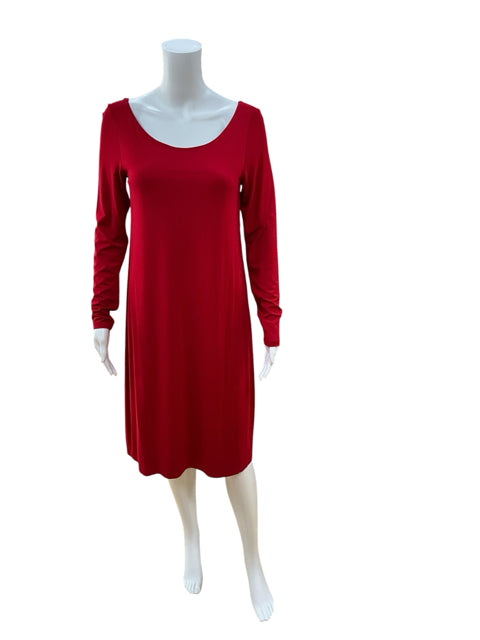 Eileen Fisher V-Back Jersey A-Line Dress Cranberry Red Size Small
