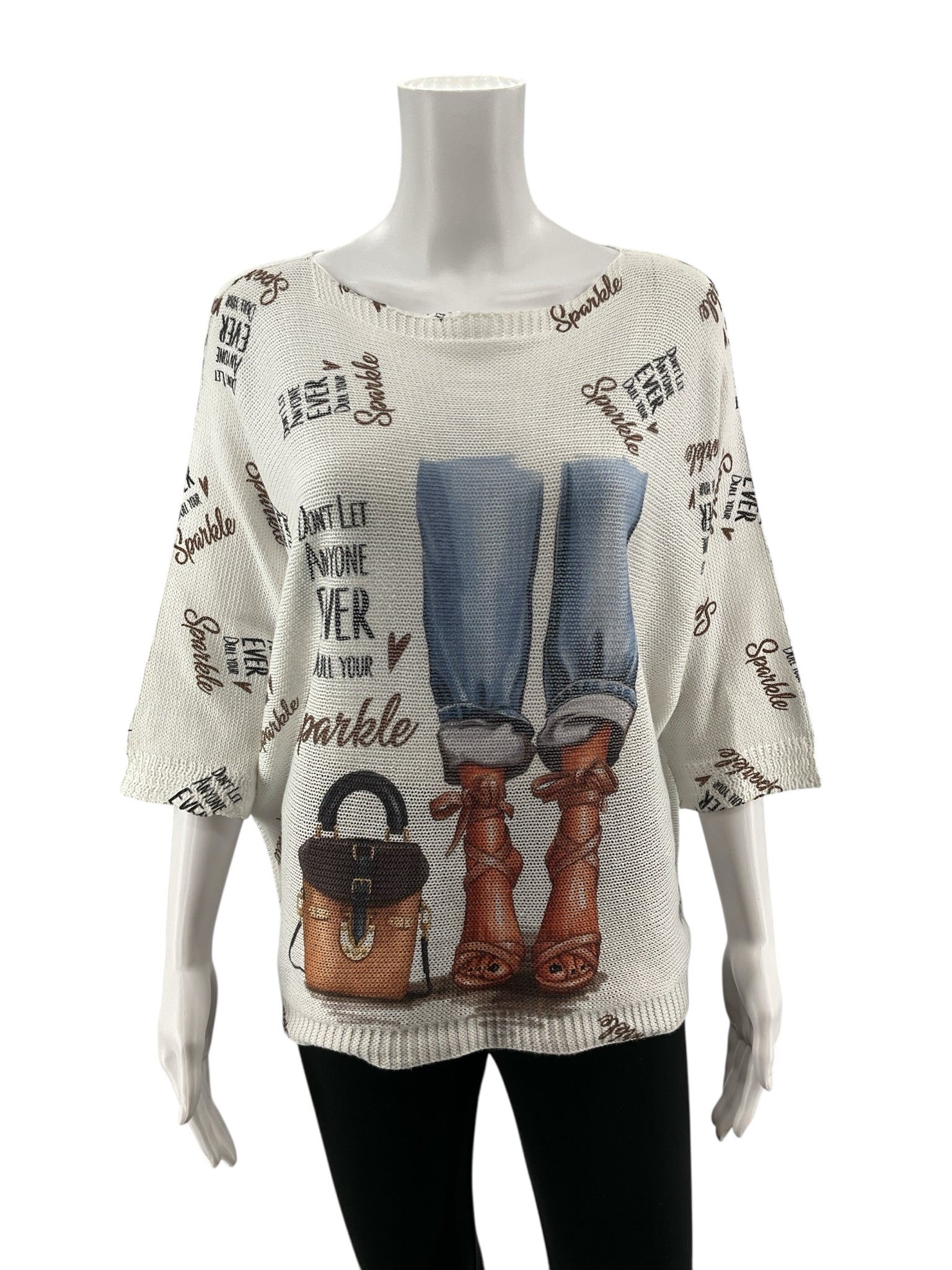 Entro Sparkle Quote Graphic Print Dolman Sleeve Sweater Size M/L