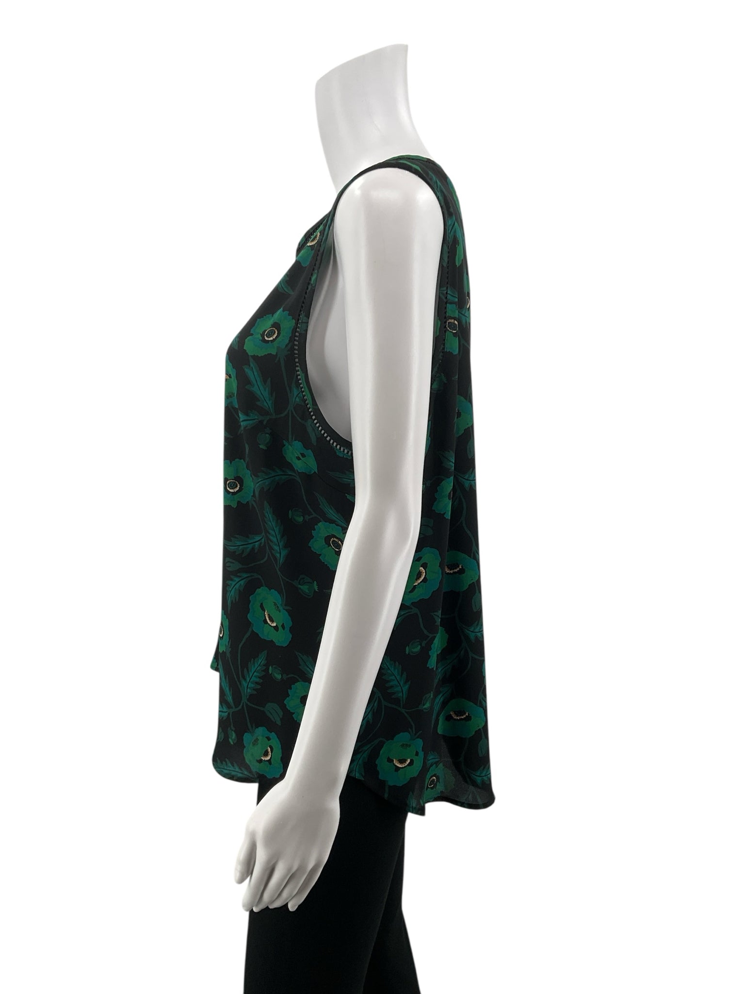 J.Crew Black/Green Sleeveless J. Crew Black & Green Poppy Floral Sleeveless Shell Top Size 12 - Size 12
