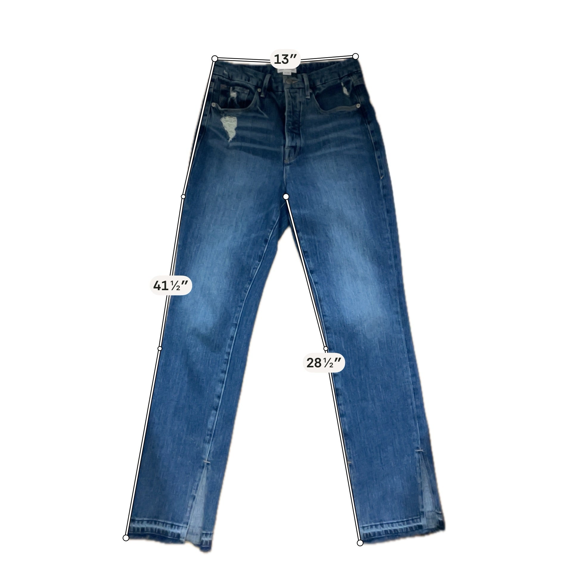 Good American Good Legs Straight Slit Hem Jeans Size 4/27 Blue Distressed High Rise