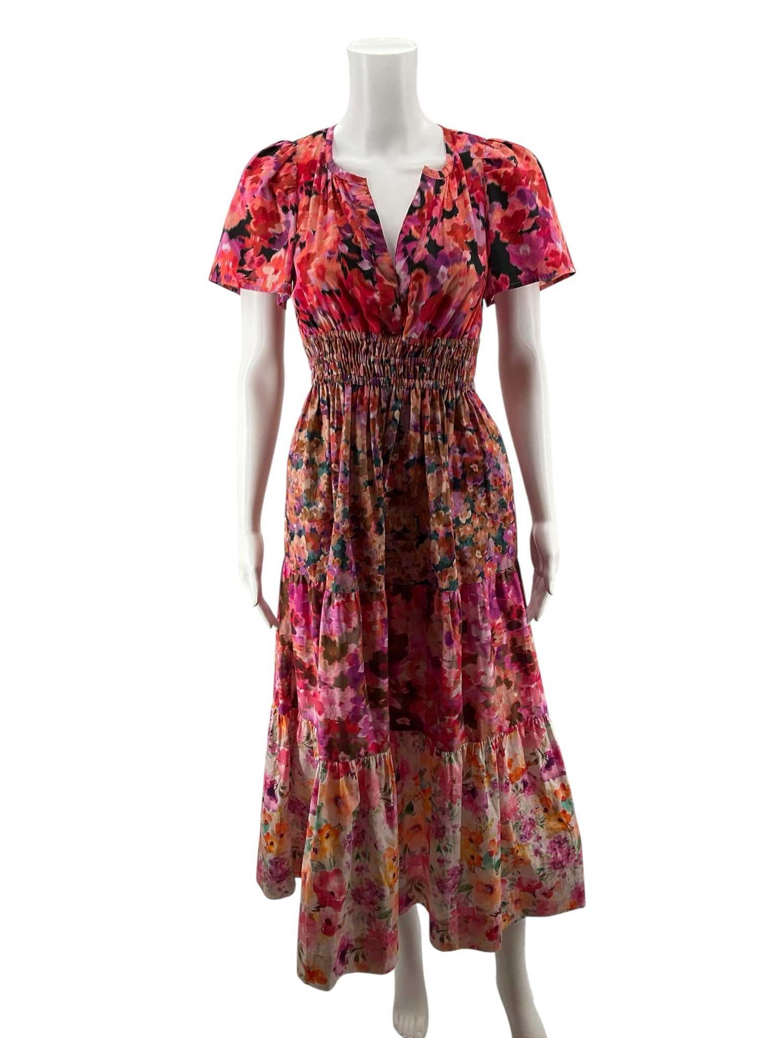 Kachel x Anthropologie tan/red/orange Maxi Kachel X Size XS tan/red/orange Floral Pre-Owned Ladies Dress - Size XS