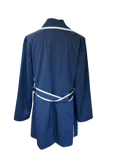 Banana Republic Navy Contrast Trim Piped Belted Wrap Jacket Coat Size XL