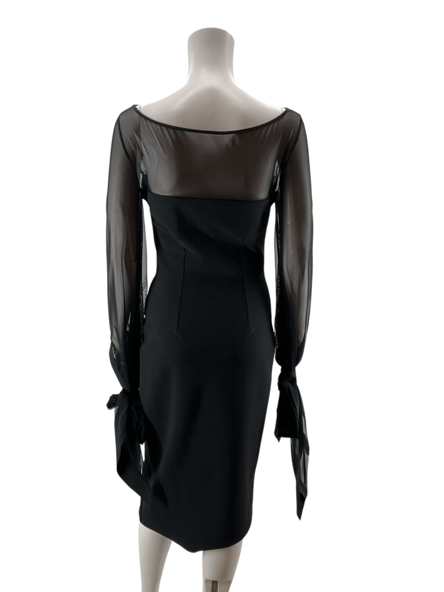 Chiara Boni La Petite Robe Agnese Sheer Sleeve Tie-Cuff Midi Dress Black Size Small