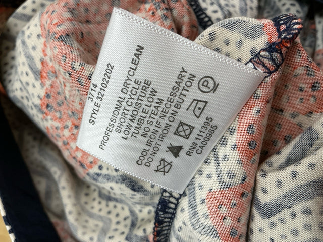 Tory Burch Nadia Print Silk Pull-On Pants Navy Orange White Size 6 - ONLINE ONLY