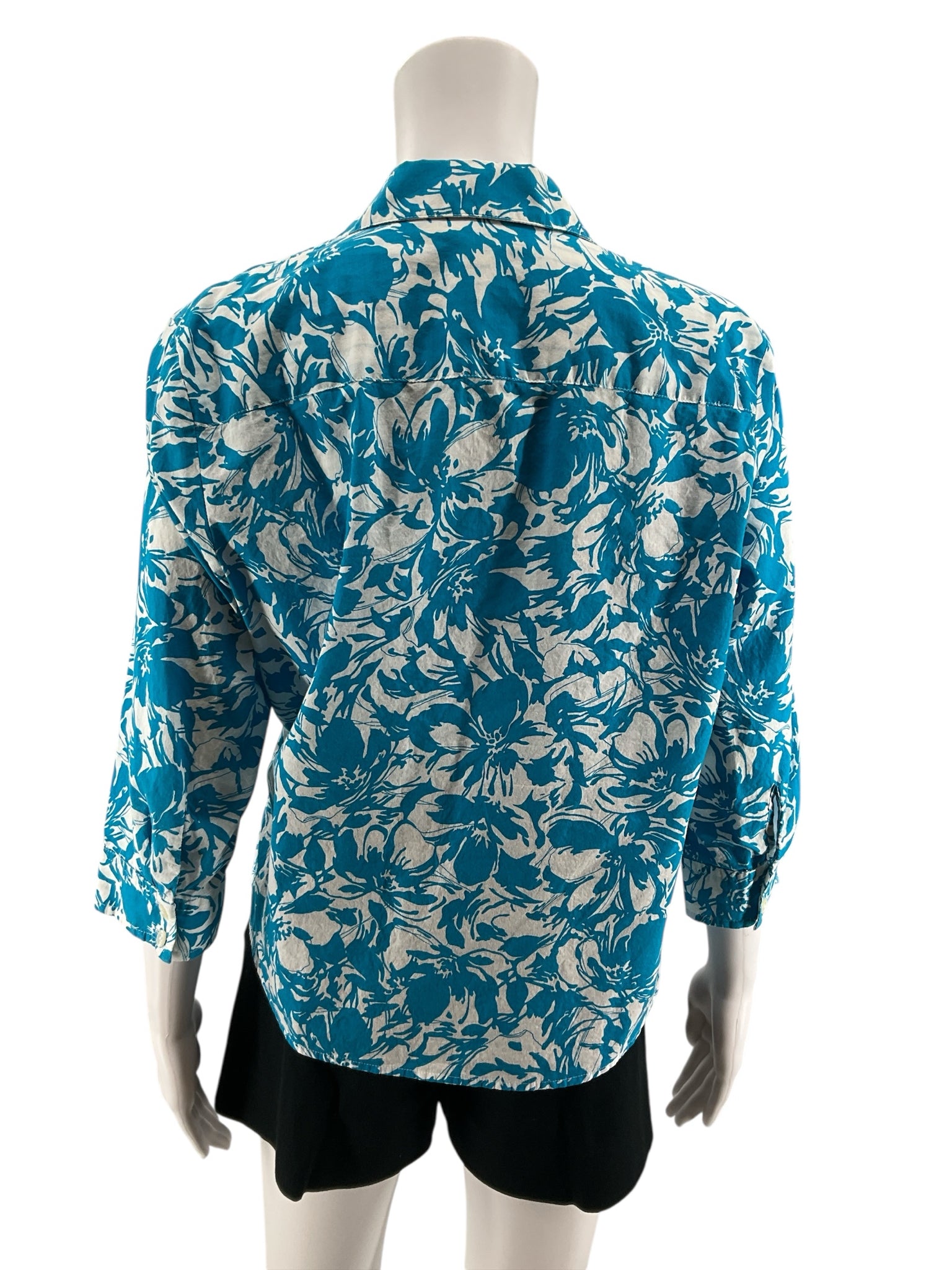 Jones New York Signature Petite Floral Roll-Tab Button Up Blouse Size PL