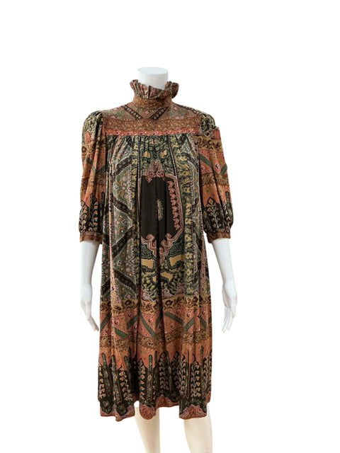 Jackie Bernard for EKLEKTIC Vintage 70s 80s Boho Paisley Dress ILGWU USA Made Size 6