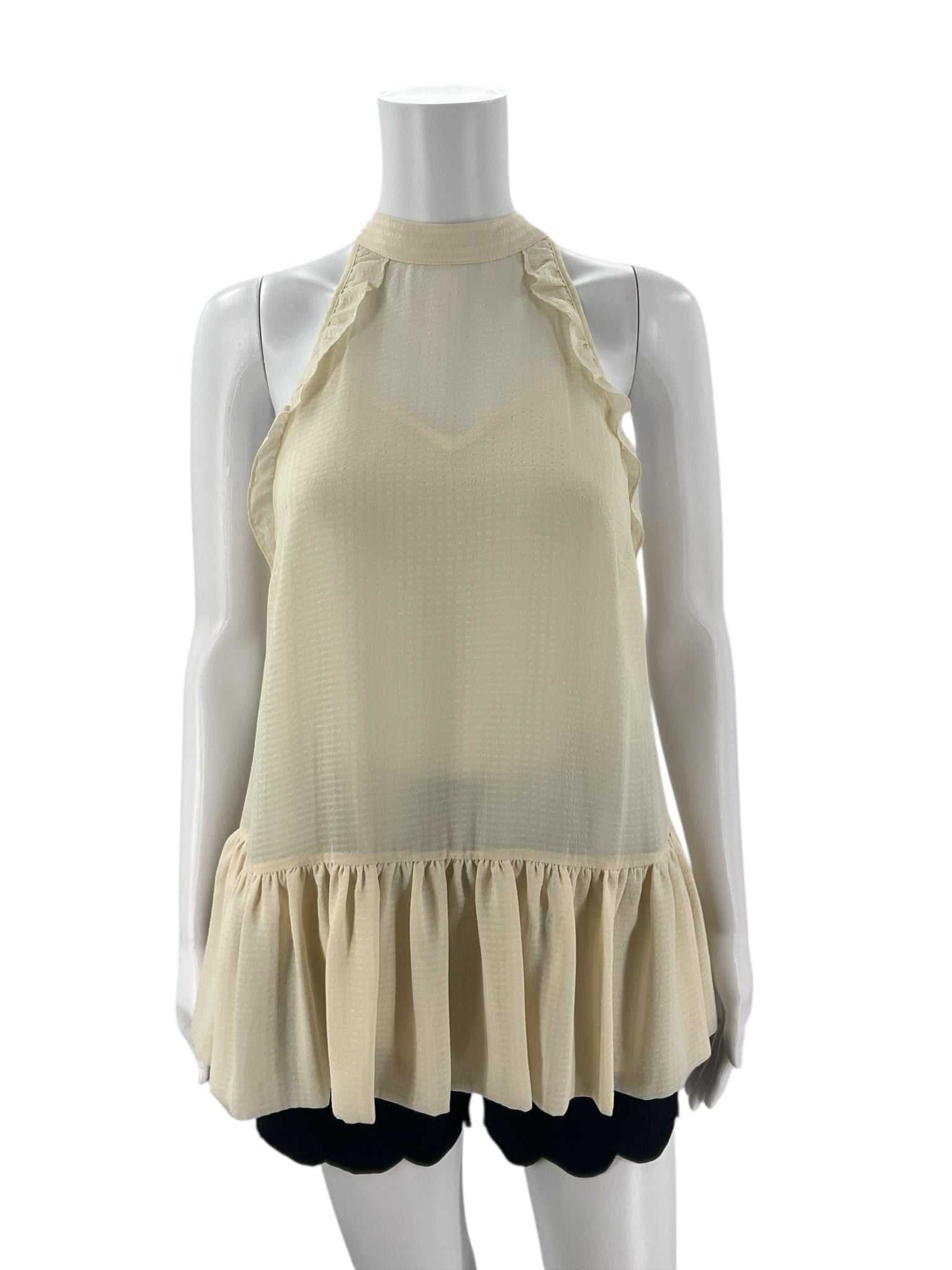 Julie Brown Cream Ruffle Trim Peplum Halter Top Blouse Size 4 NWT - ONLINE ONLY