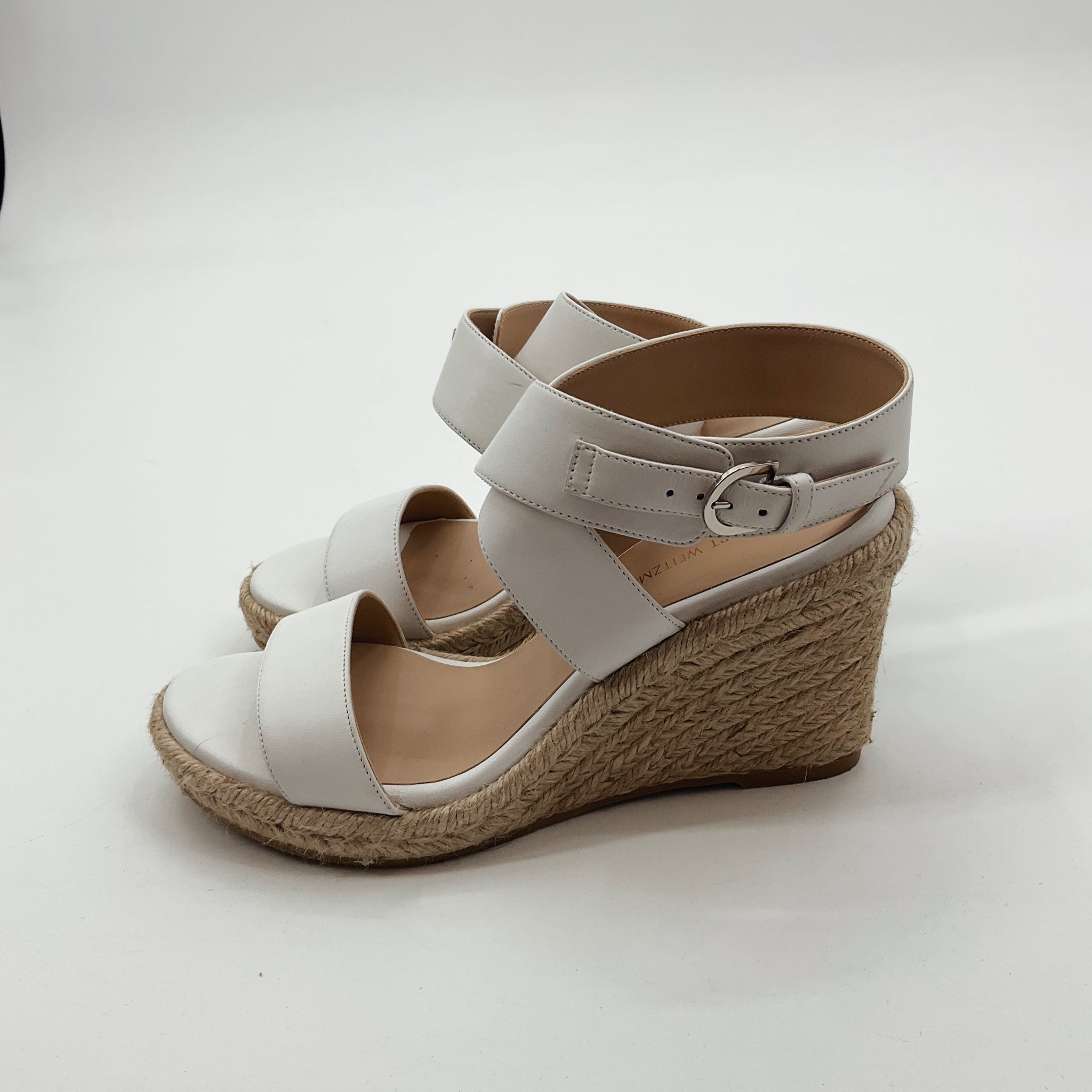 Stuart Weitzman Beige Leather Crisscross Espadrille Wedge Sandals Size 6.5