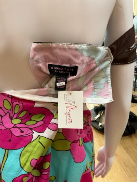 Signature Aqua/Multi Floral Pre-Owned Ladies Dress - Size 12 - ONLINE ONLY