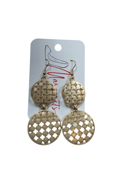 Marci Gold-Tone Geometric Lattice Double Circle Drop Earrings