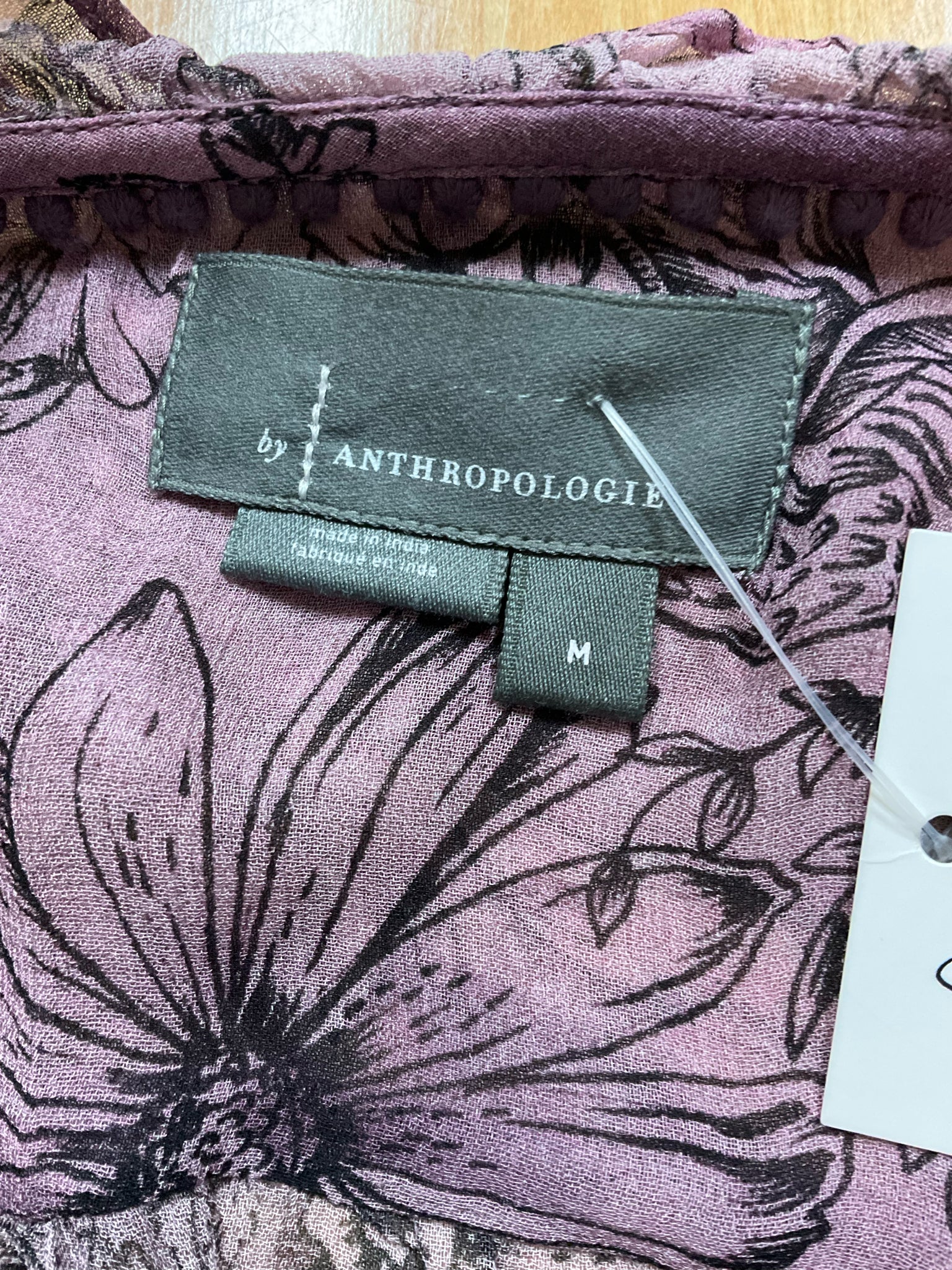 Anthropologie Purple Floral Boho Peasant Blouse Top Size Medium