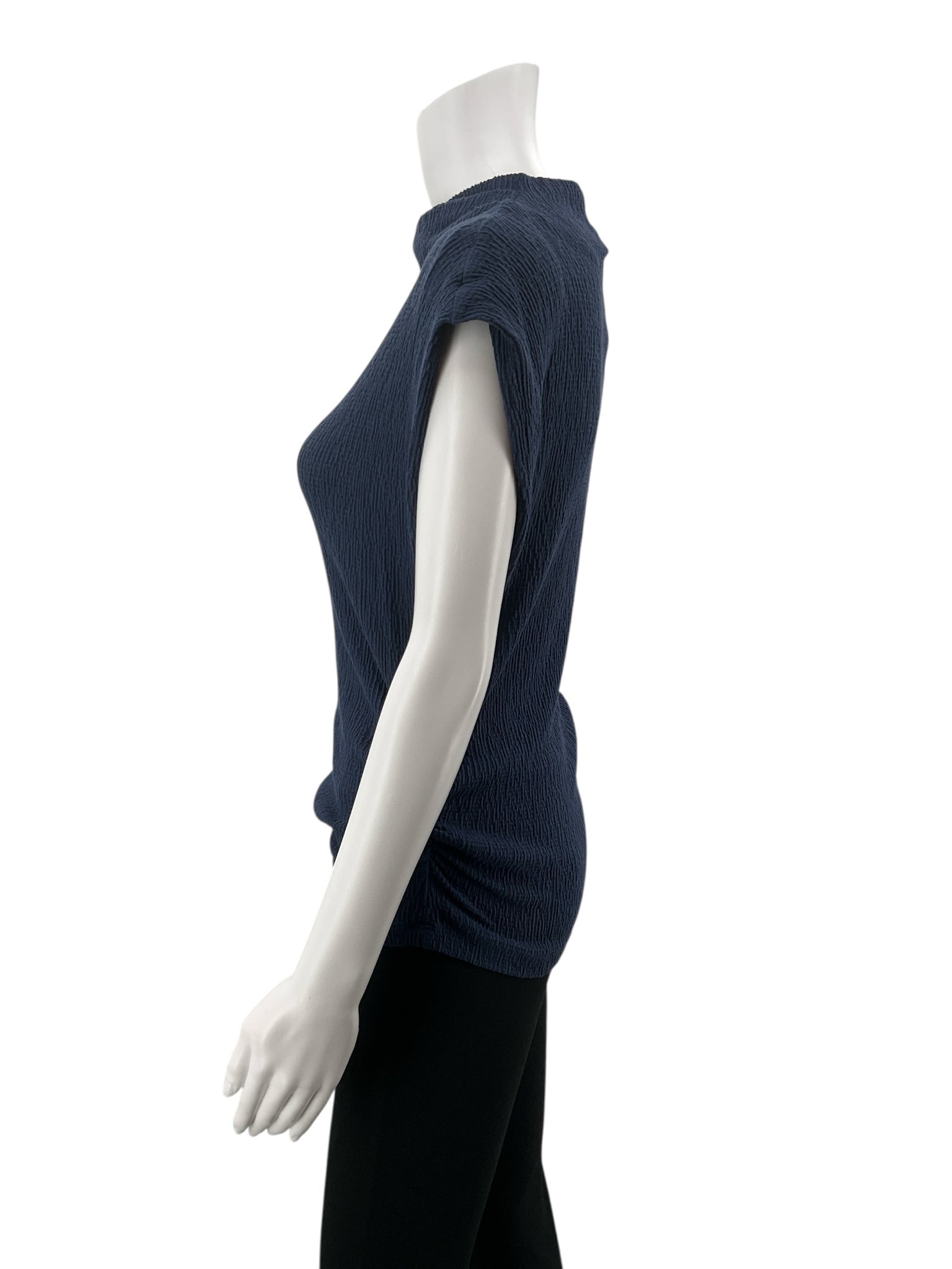 Michael Stars Navy Sleeveless Navy Textured Mock Neck Sleeveless Top NWT Size Large - Size L