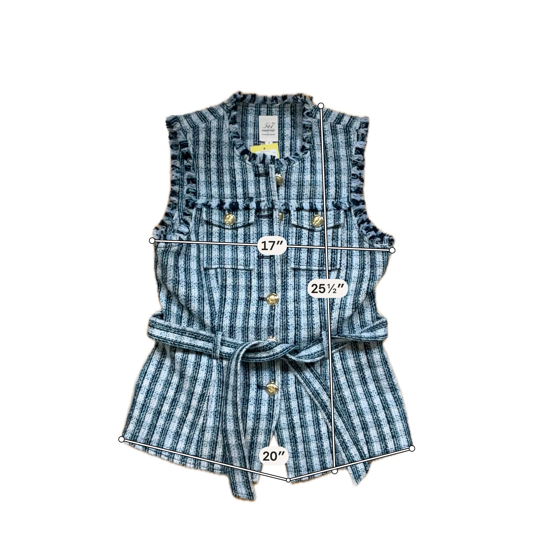 Cinq à Sept Elara Striped Tweed Vest with Frayed Hem Size 4