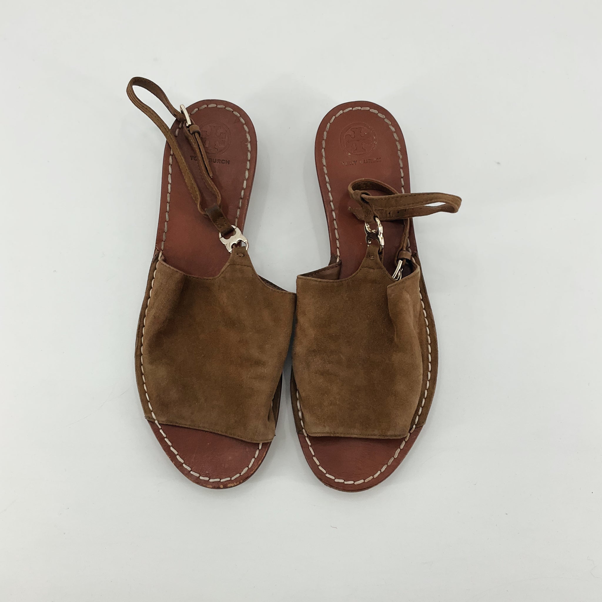 Tory Burch Patos Whipstitch Suede Thong Sandals Taupe Size 10