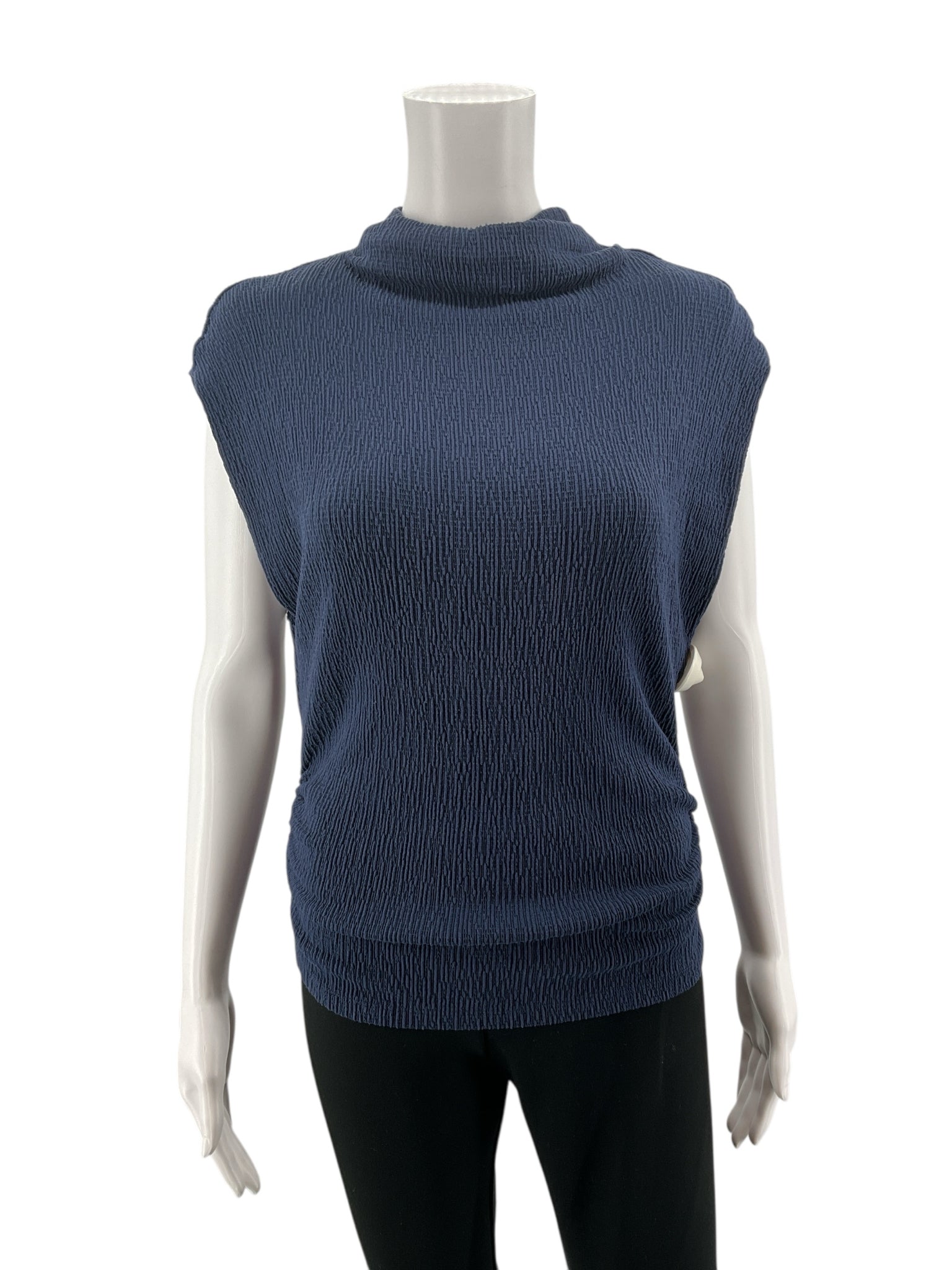 Michael Stars Navy Sleeveless Navy Textured Mock Neck Sleeveless Top NWT Size Large - Size L