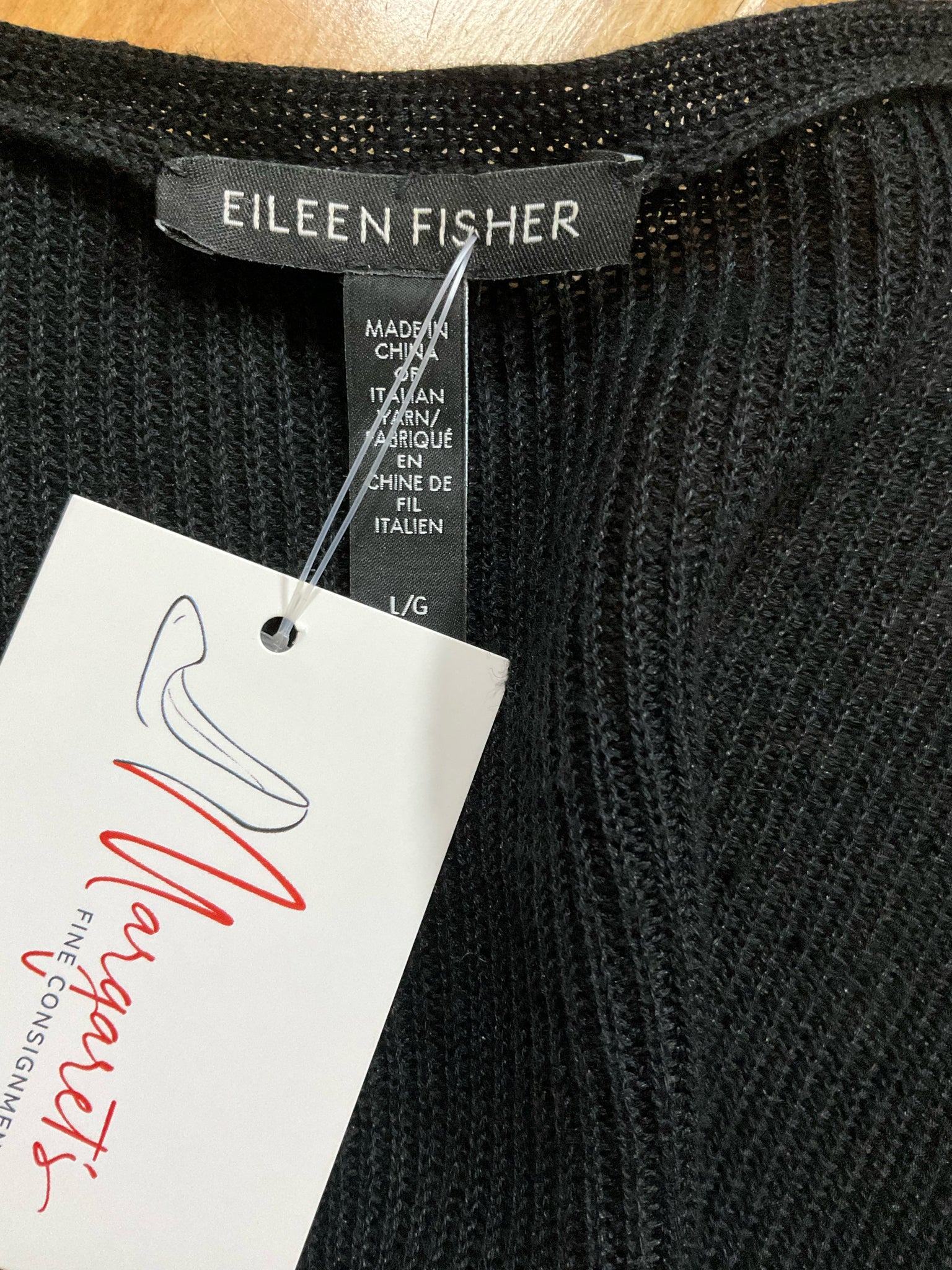 Eileen Fisher Black Draped Open Front Long Vest Italian Yarn Size Large