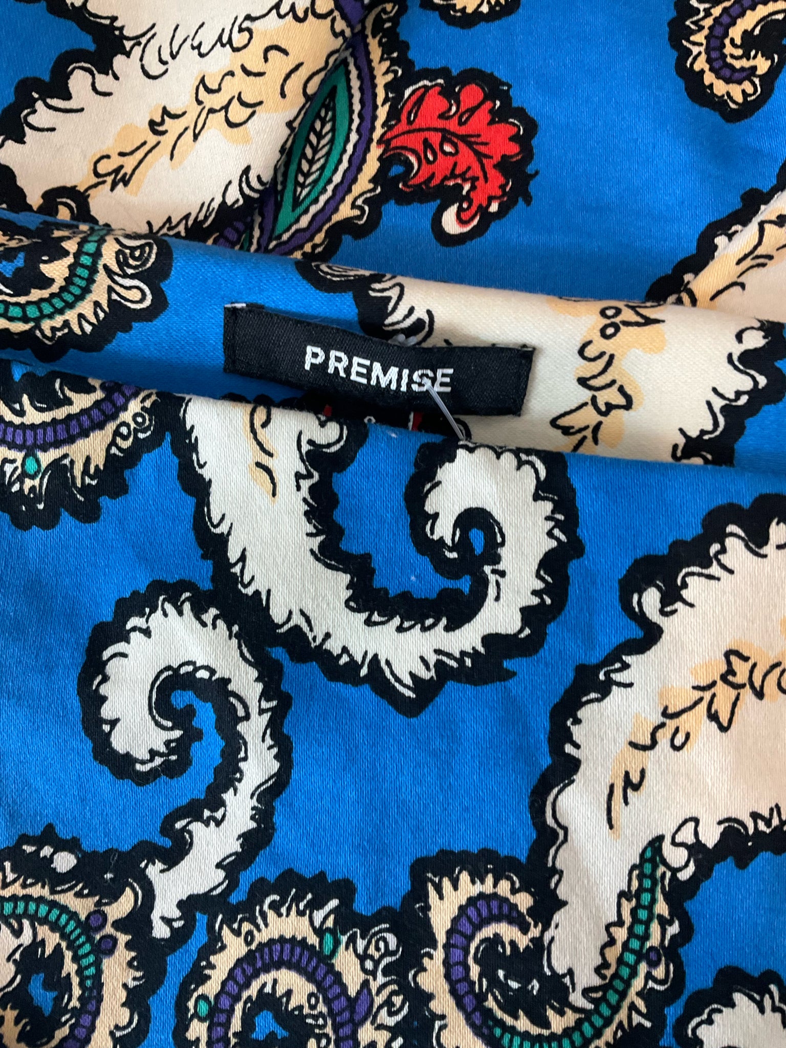 Premise blue/cream/tan Skirt Premise Paisley Print Stretch Cotton Pencil Skirt Blue Cream Size 8 - Size 8