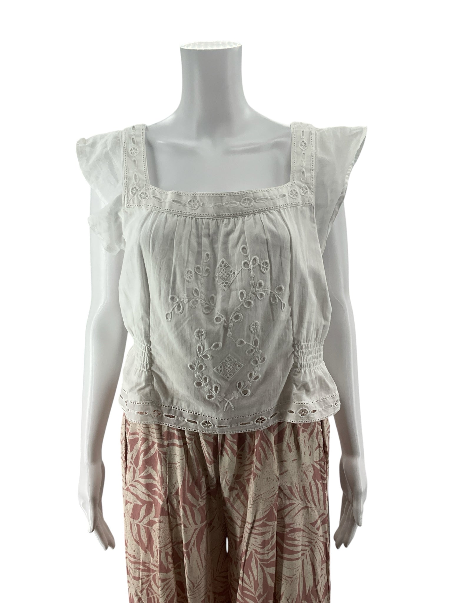 Jennifer & Grace Organic Cotton Embroidered Eyelet Boho Top Size Medium NWT